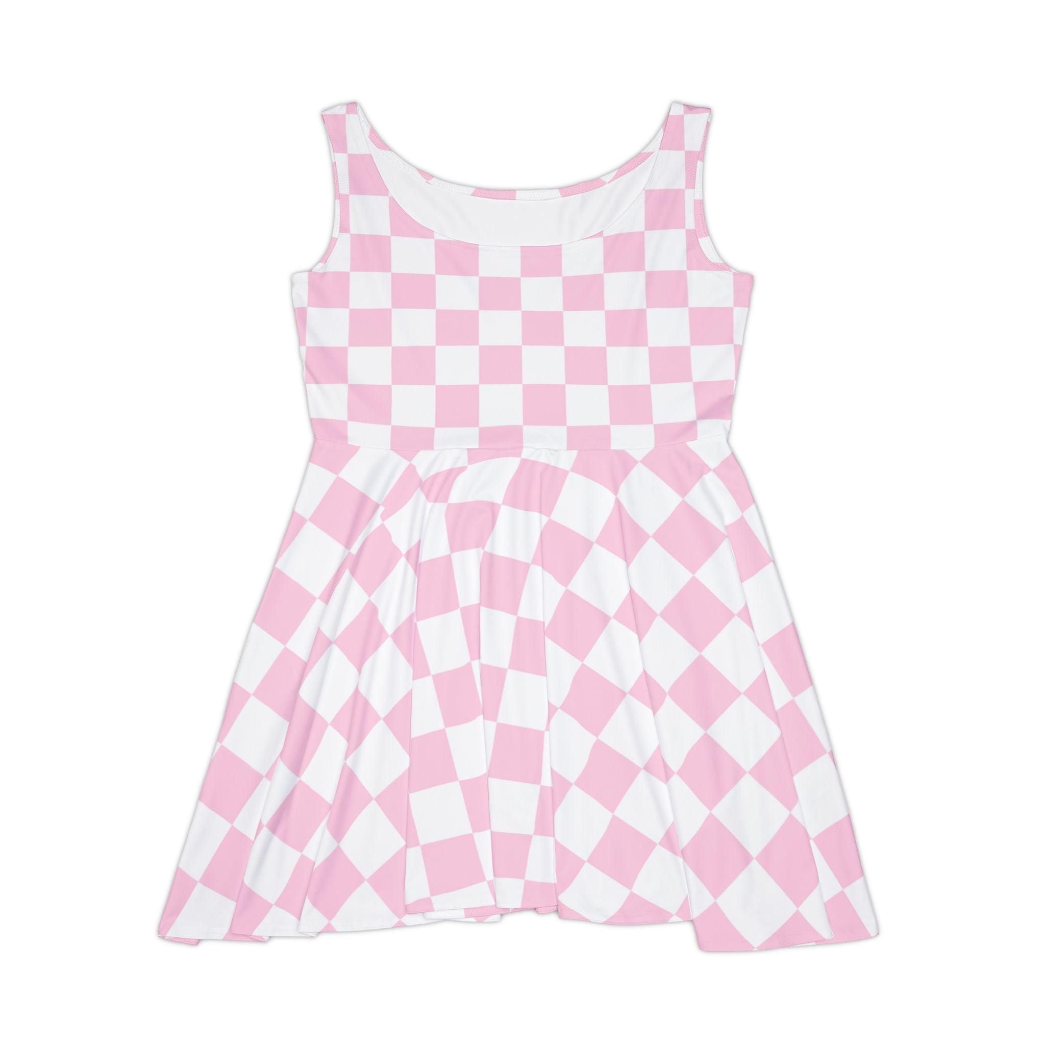 Pink and White Checkerboard Skater Dress, Artsulli - Art is Long, Life is Short, All Over Prints, Size, XS, , , , , 17697534362496643097
