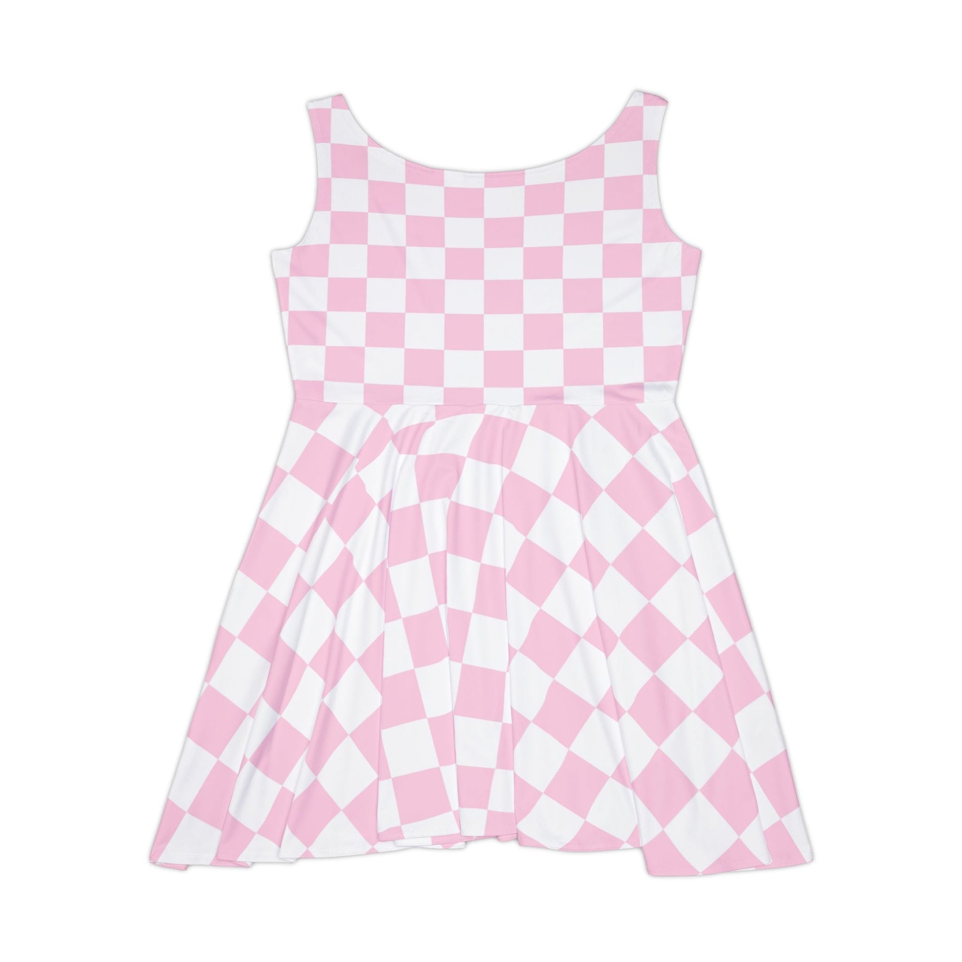 Pink and White Checkerboard Skater Dress, Artsulli - Art is Long, Life is Short, All Over Prints, , , , , , , 