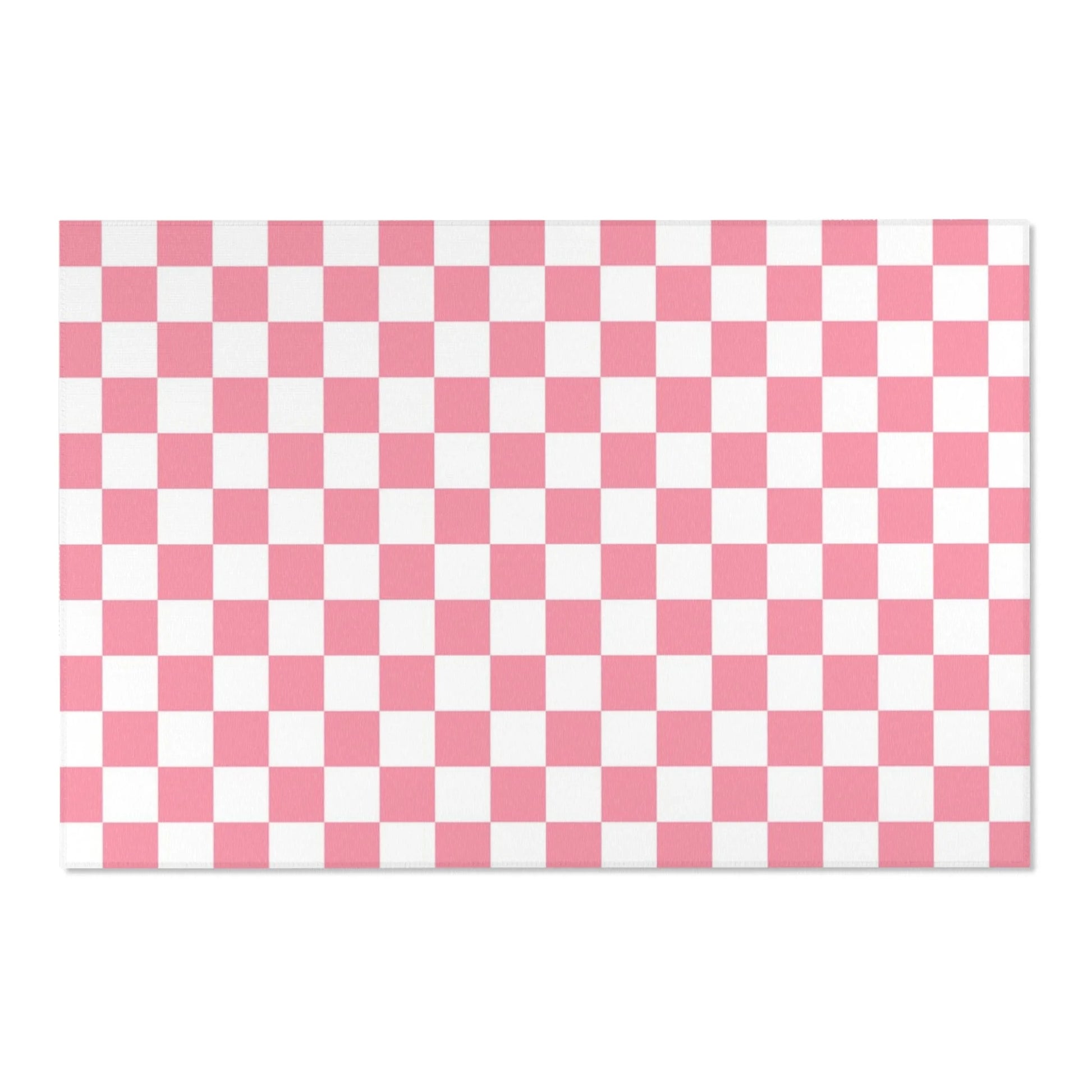 Pink and White Checkered Area Rug, Artsulli - Art is Long, Life is Short, Home Decor, Size, 72" × 48", , , , , 19081142372693843311