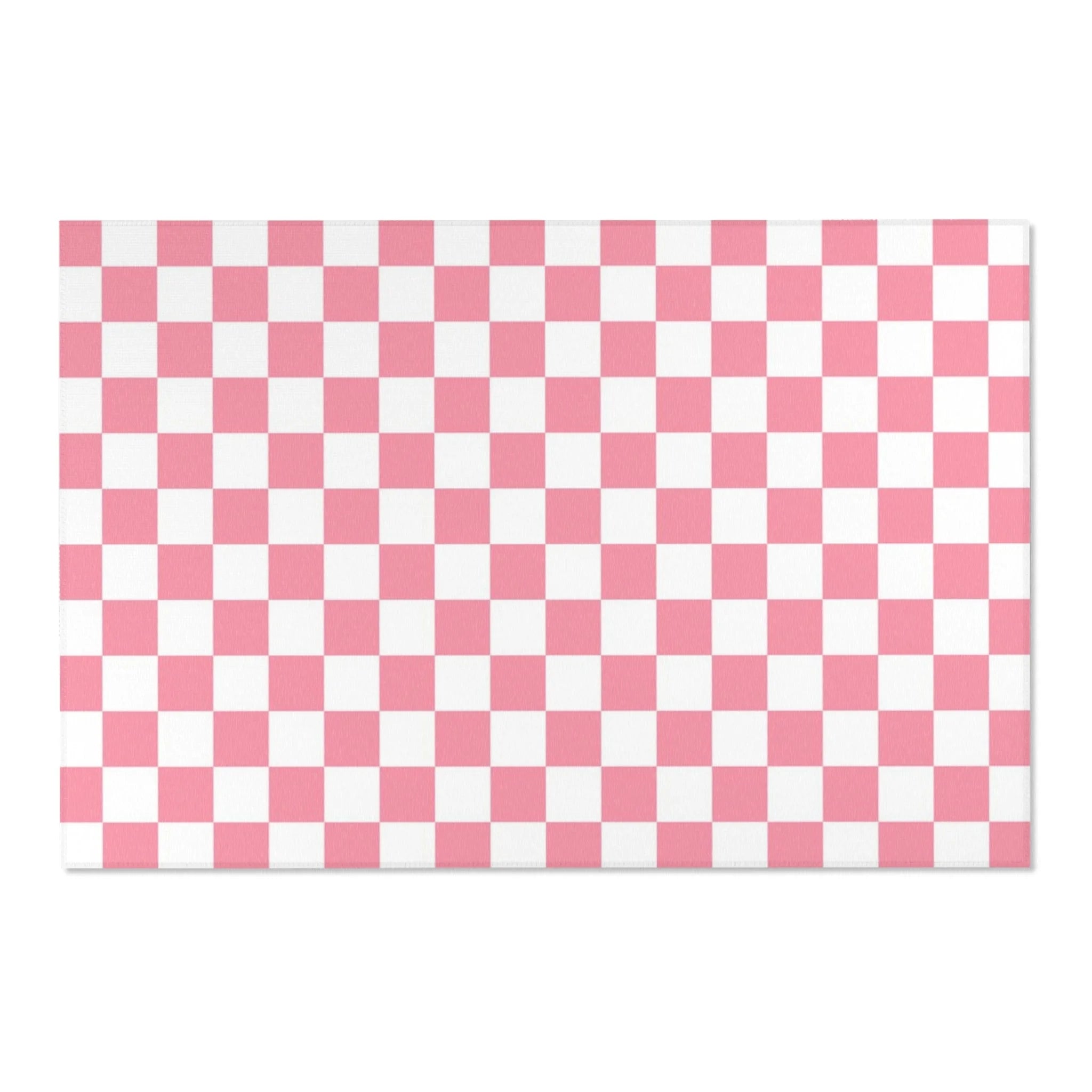 Pink and White Checkered Area Rug, Artsulli - Art is Long, Life is Short, Home Decor, Size, 72" × 48", , , , , 19081142372693843311
