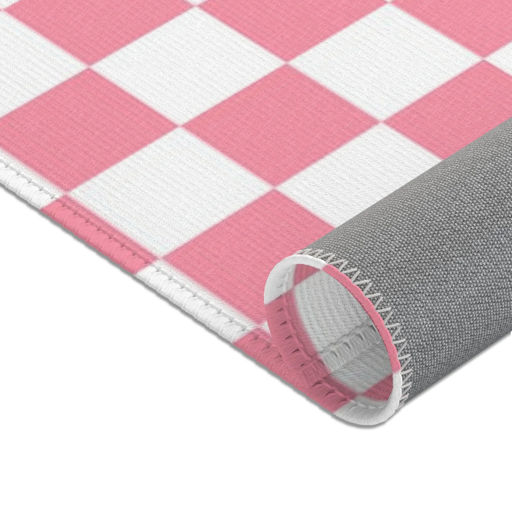 Pink and White Checkered Area Rug, Artsulli - Art is Long, Life is Short, Home Decor, , , , , , , 
