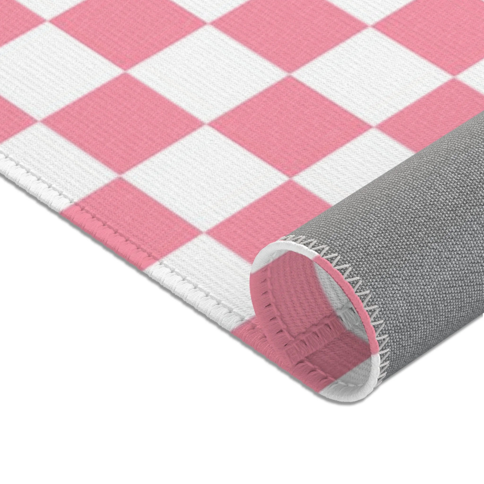 Pink and White Checkered Area Rug, Artsulli - Art is Long, Life is Short, Home Decor, , , , , , , 
