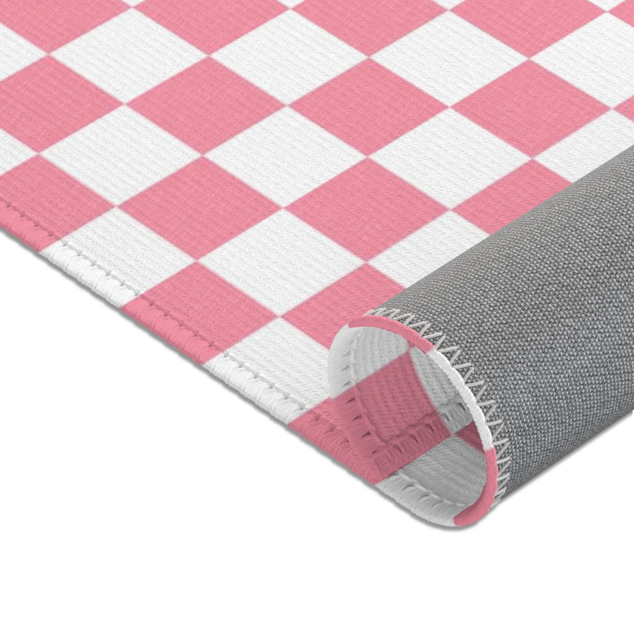 Pink and White Checkered Area Rug, Artsulli - Art is Long, Life is Short, Home Decor, , , , , , , 