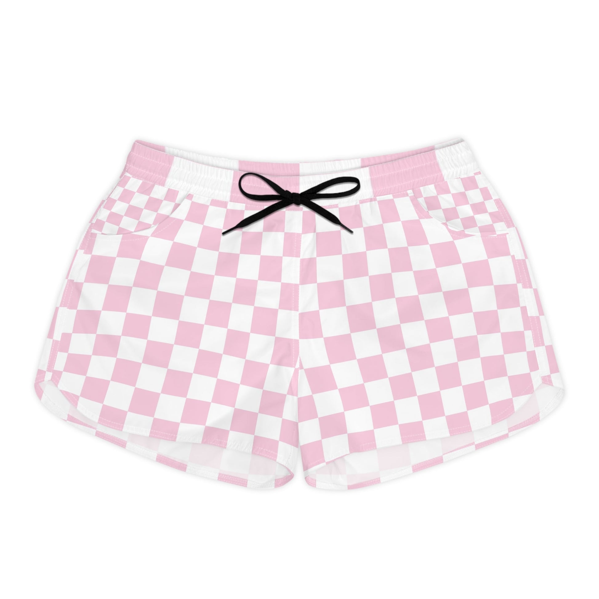 Pink and White Checkered Athletic Shorts, Artsulli - Art is Long, Life is Short, All Over Prints, Size, S, Color, Black drawstring, , , 42545177362448406122