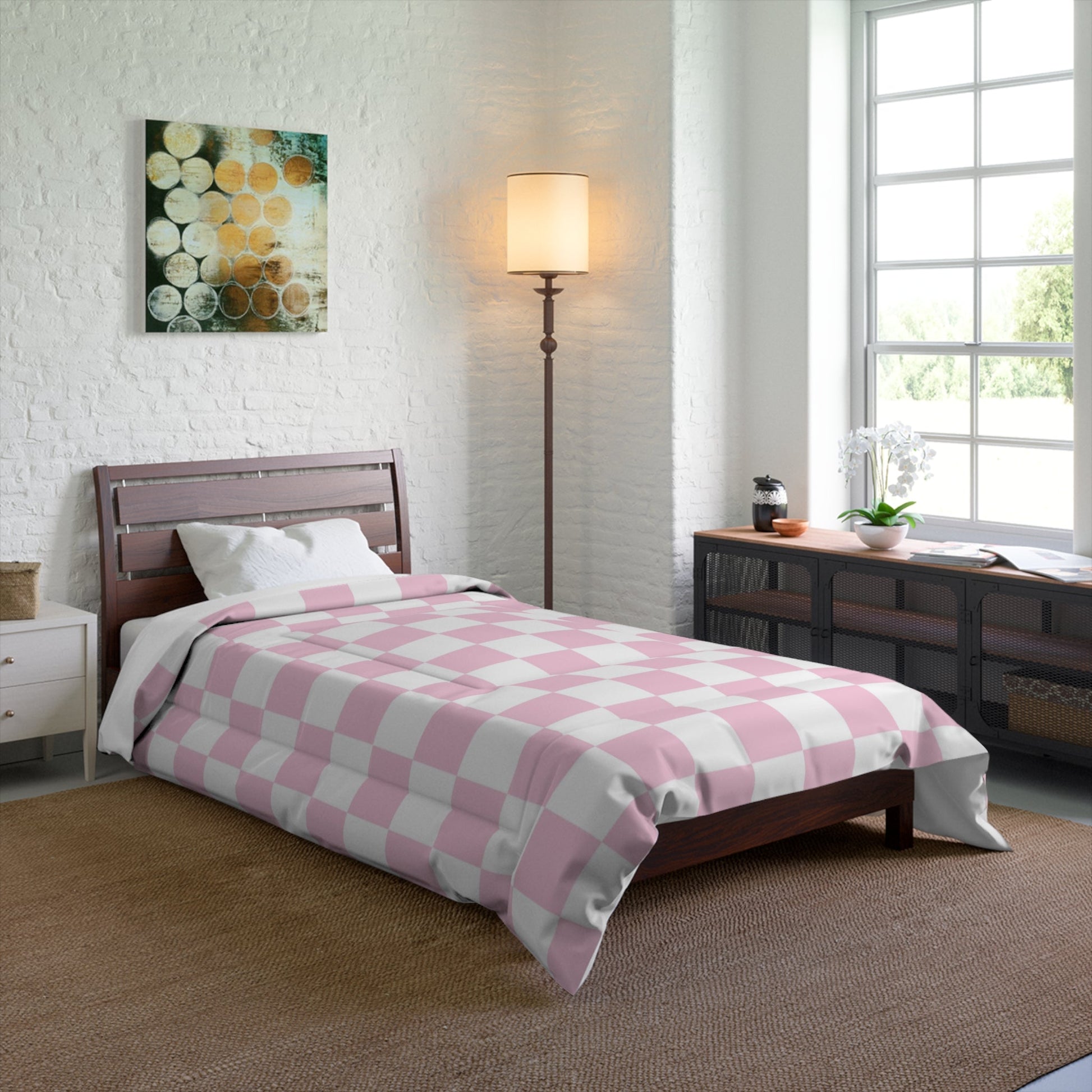 JAKKOUTTHEBXX Pink and White Checkered Comforter 2025