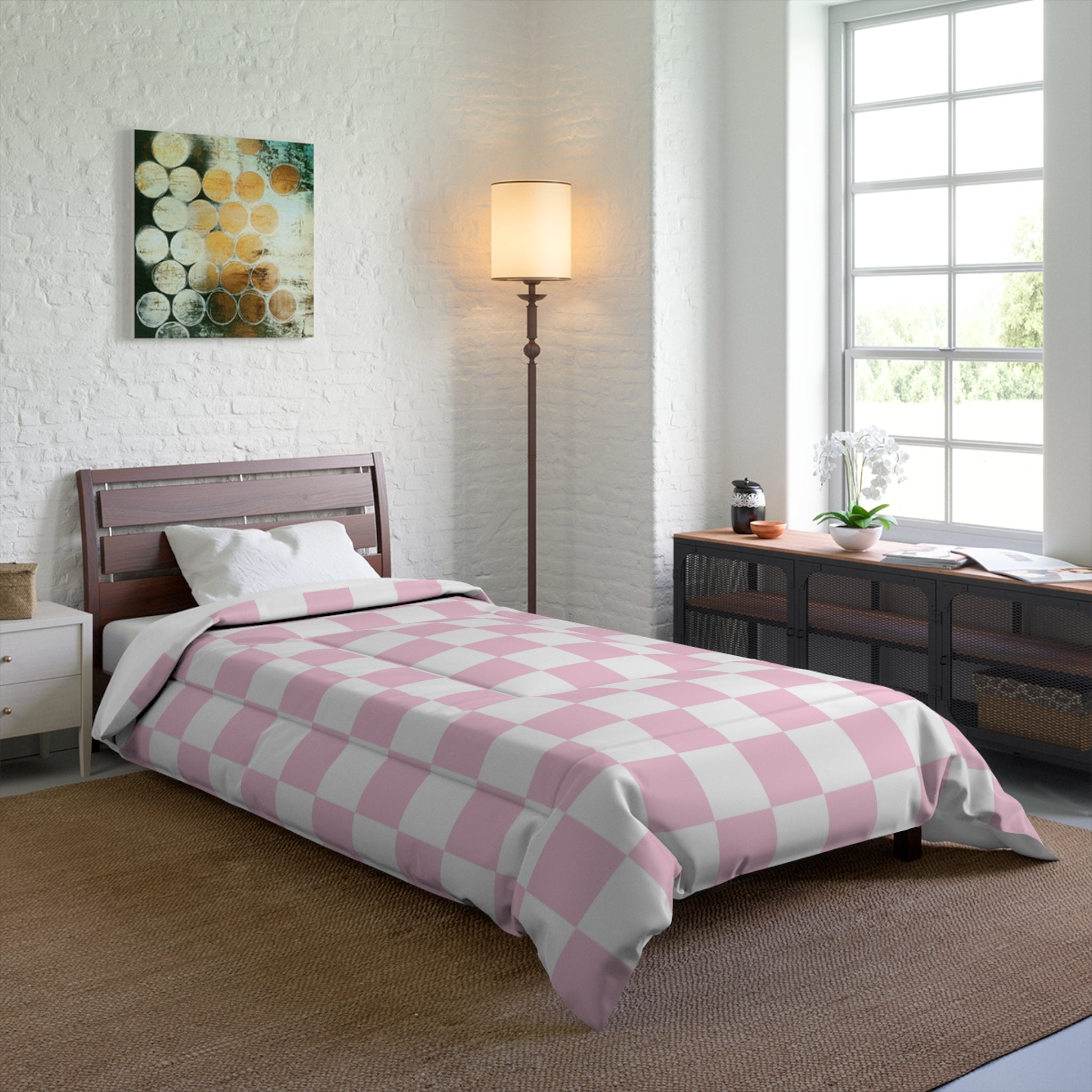 JAKKOUTTHEBXX Pink and White Checkered Comforter 2025