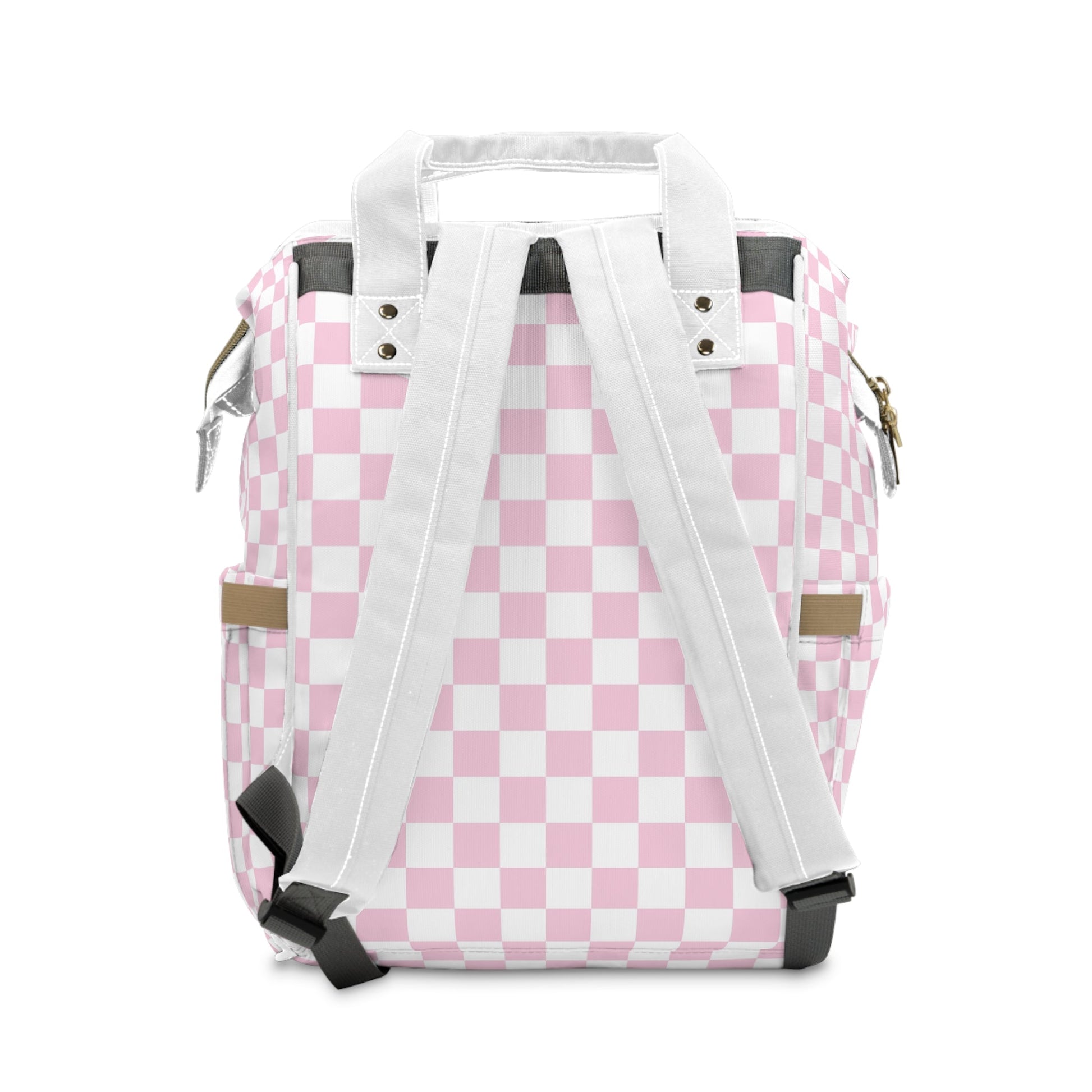 JAKKOUTTHEBXX Pink and White Checkered Diaper Backpack 2025
