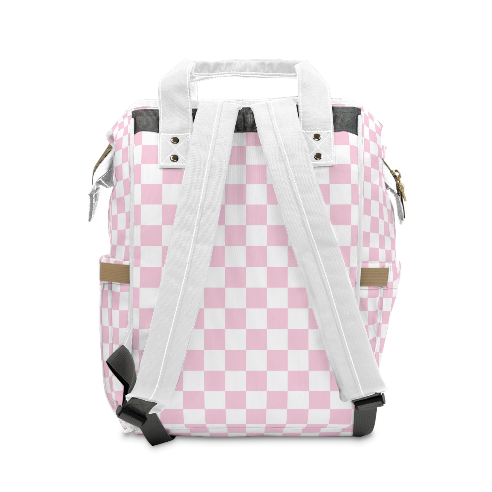 JAKKOUTTHEBXX Pink and White Checkered Diaper Backpack 2025