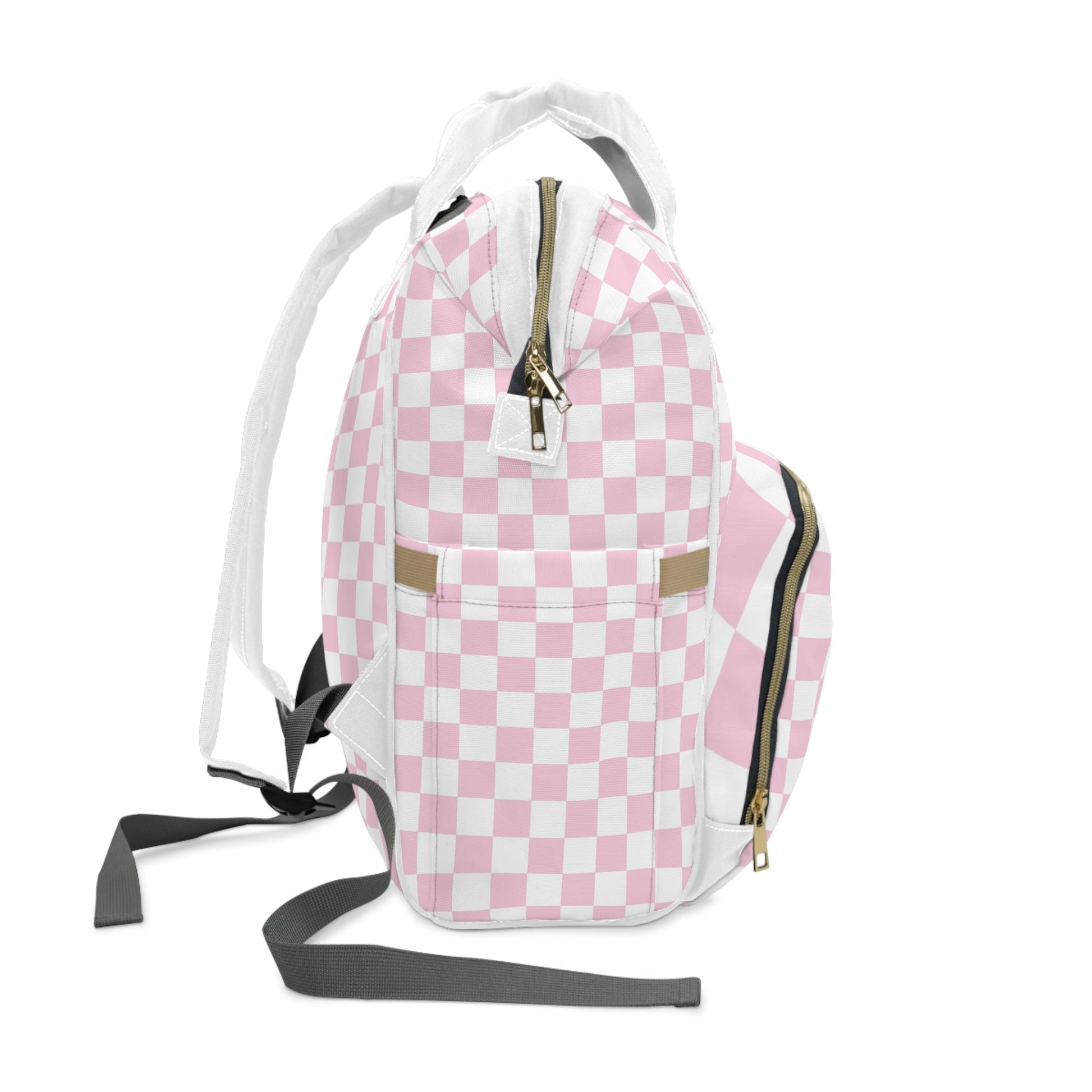 JAKKOUTTHEBXX Pink and White Checkered Diaper Backpack 2025