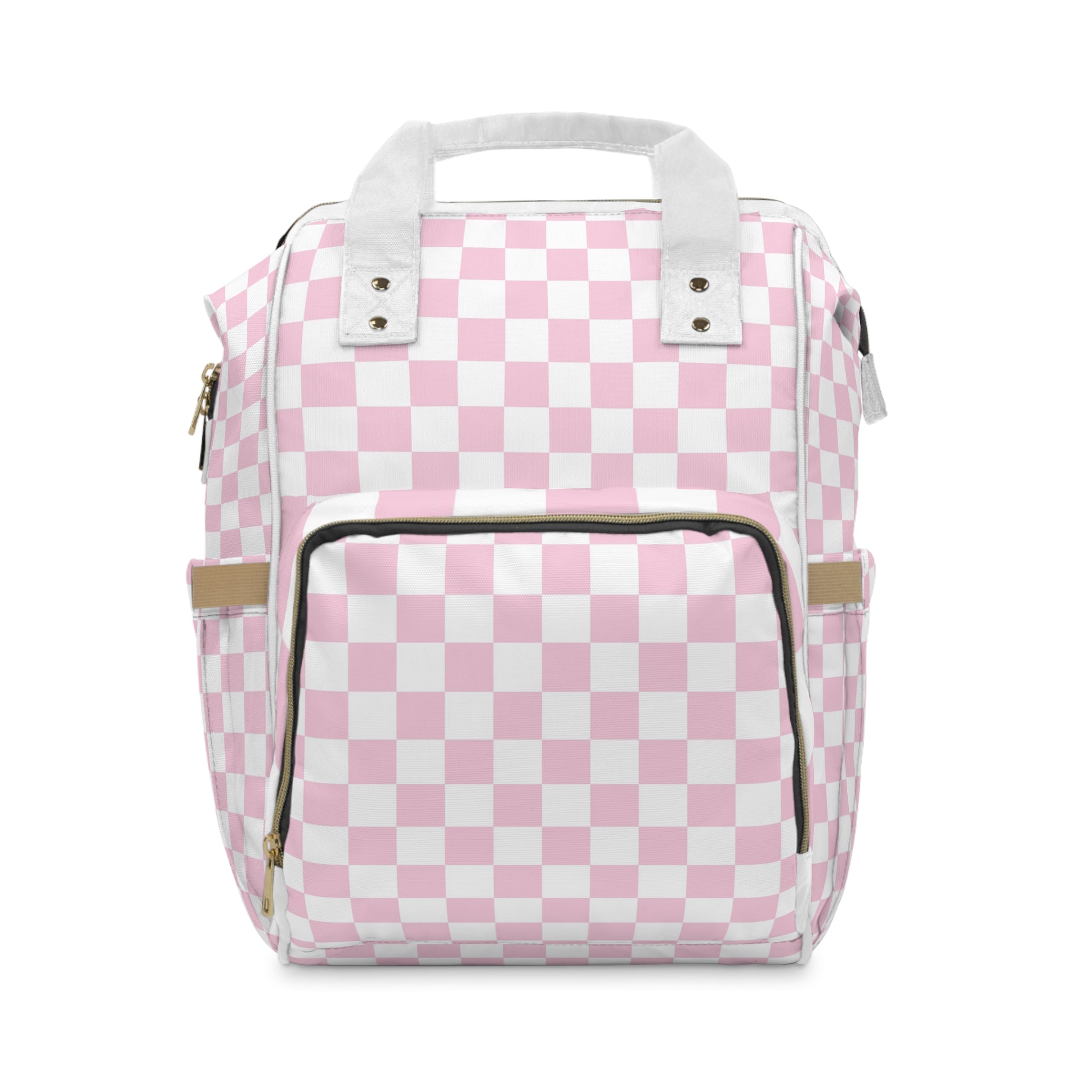 JAKKOUTTHEBXX Pink and White Checkered Diaper Backpack 2025