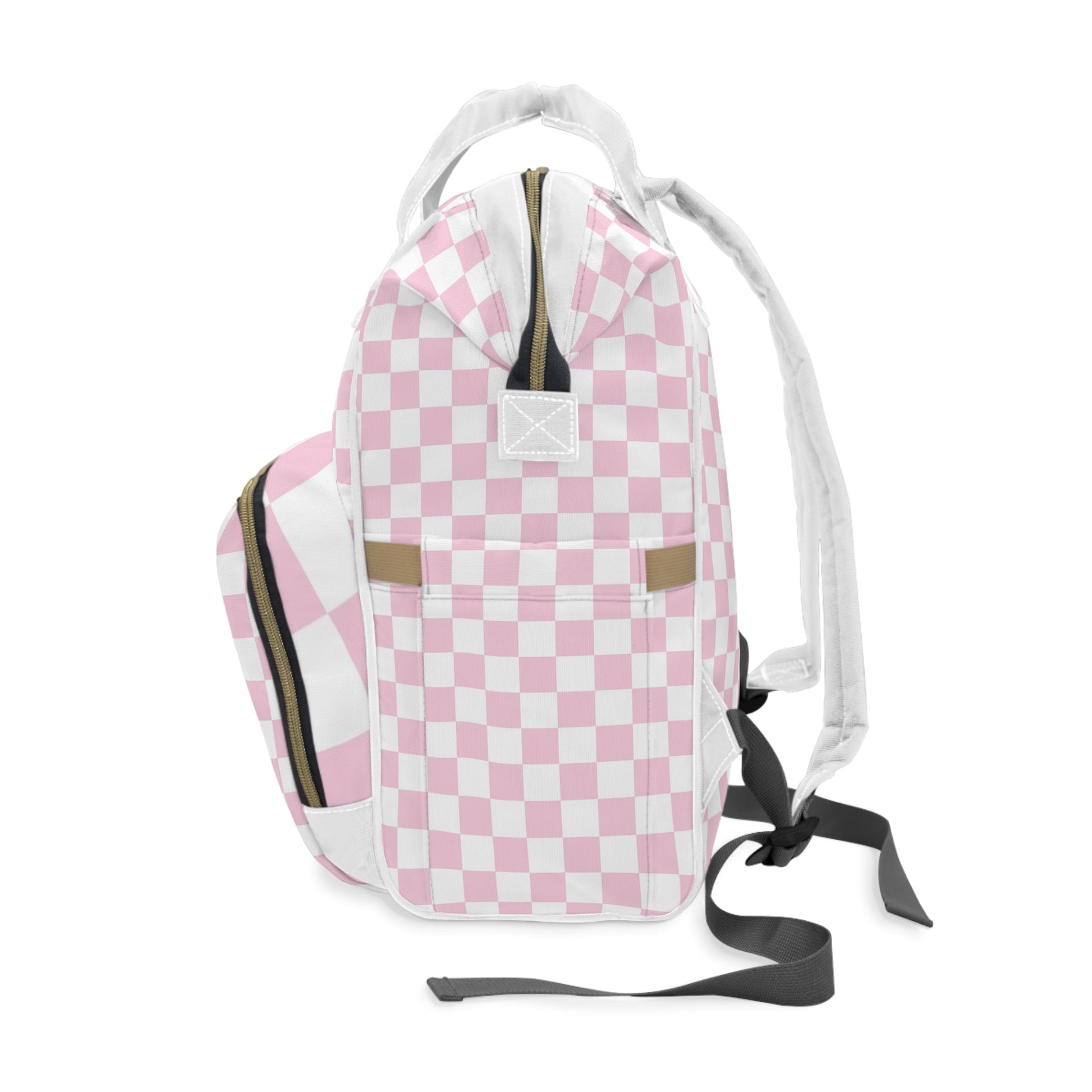 JAKKOUTTHEBXX Pink and White Checkered Diaper Backpack 2025