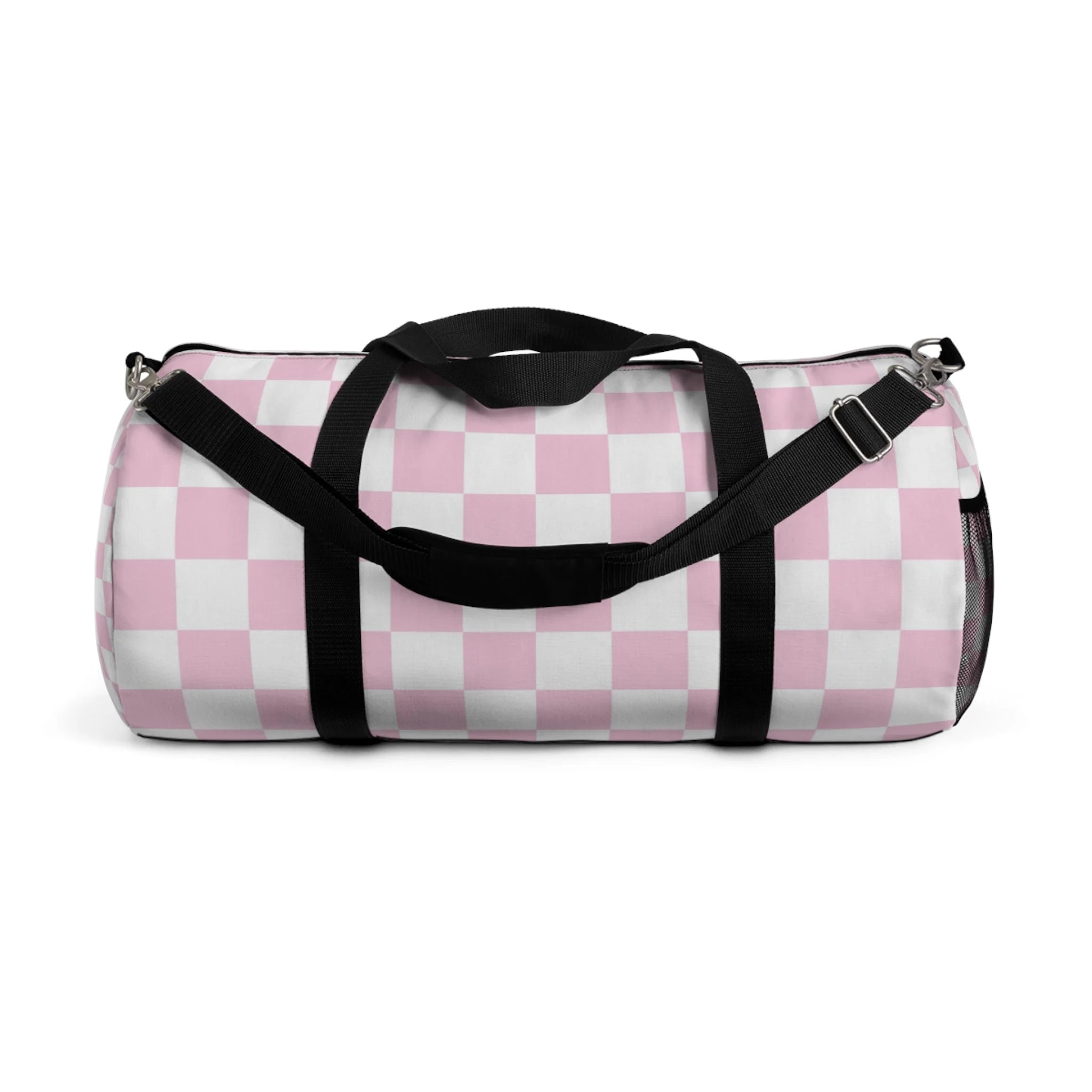 Pink and White Checkered Duffel Bag, Artsulli - Art is Long, Life is Short, Bags, Size, Large, , , , , 25126161882802733850