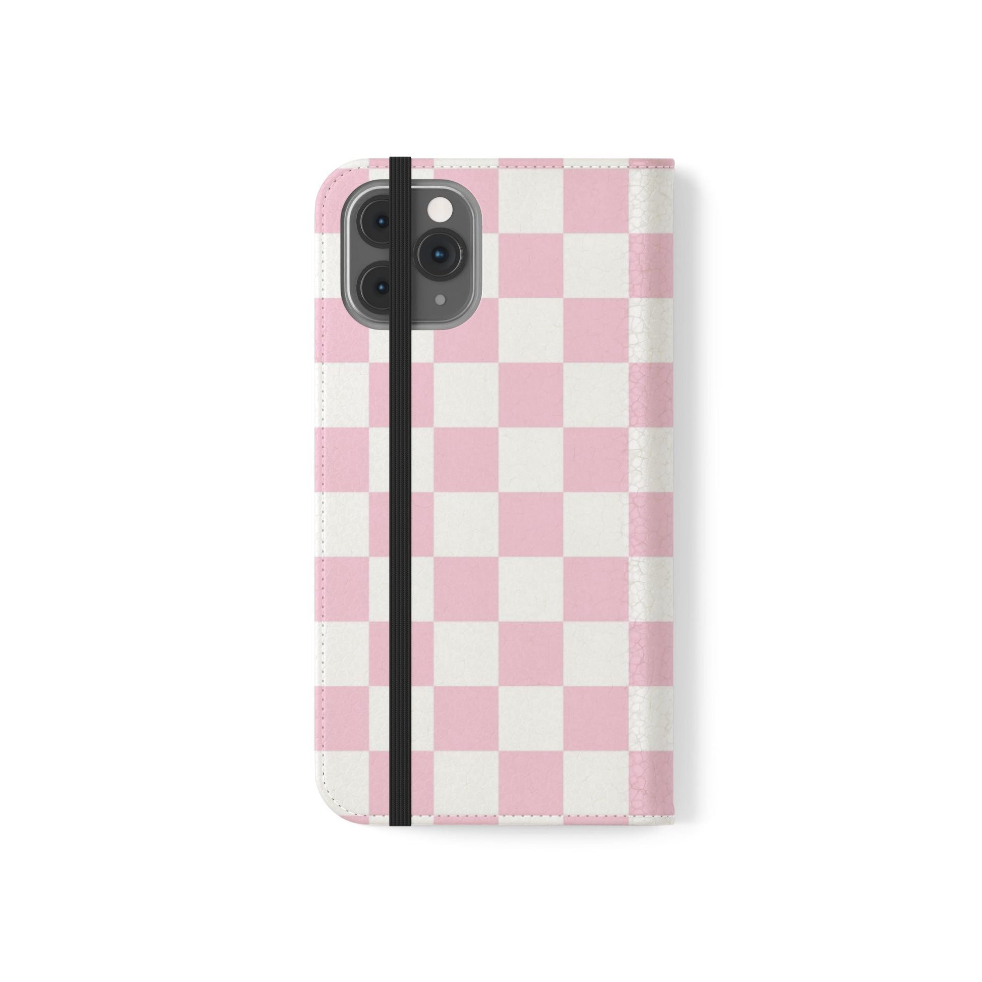 JAKKOUTTHEBXX Pink and White Checkered Faux Leather Flip Cases 2025