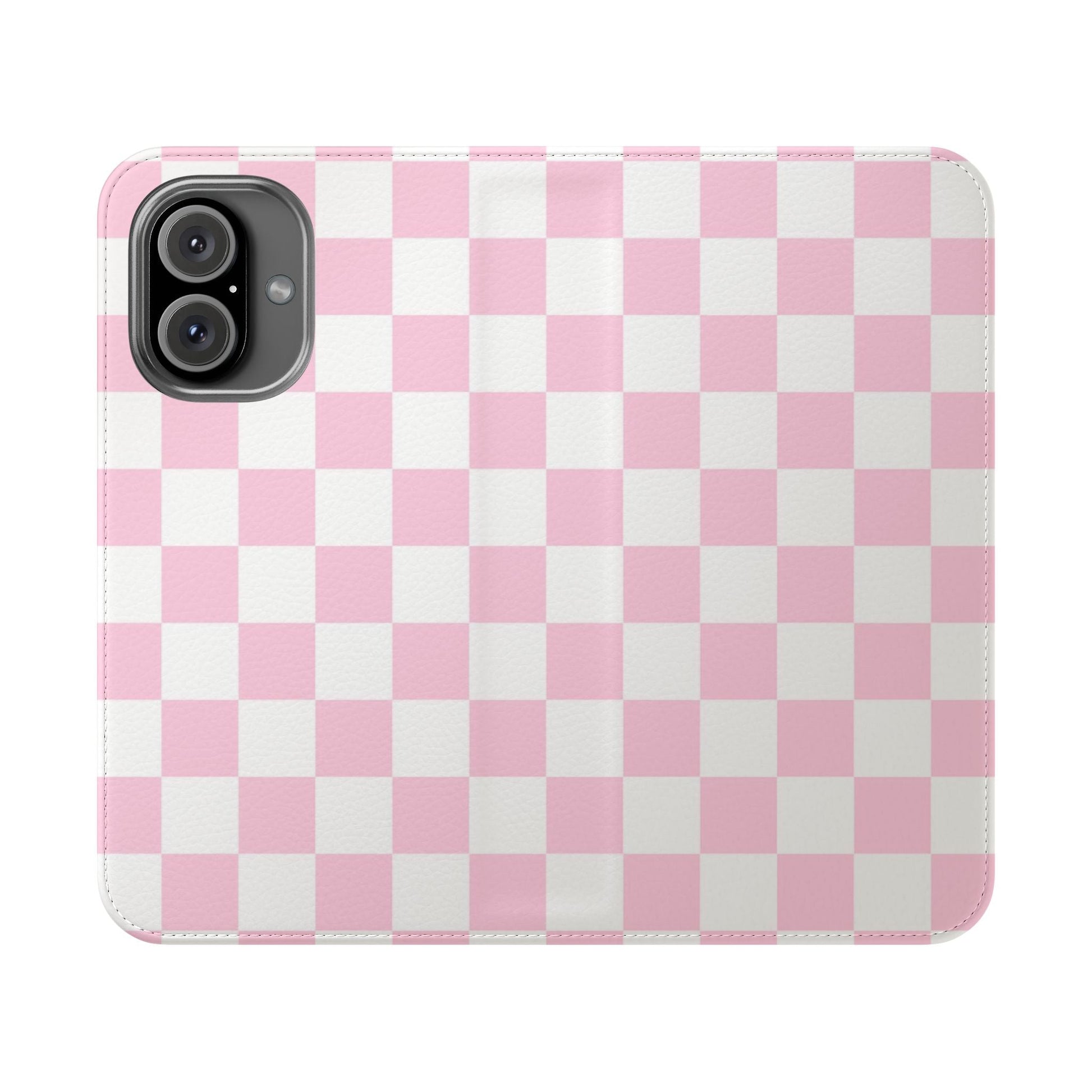 JAKKOUTTHEBXX Pink and White Checkered Faux Leather Flip Cases 2025