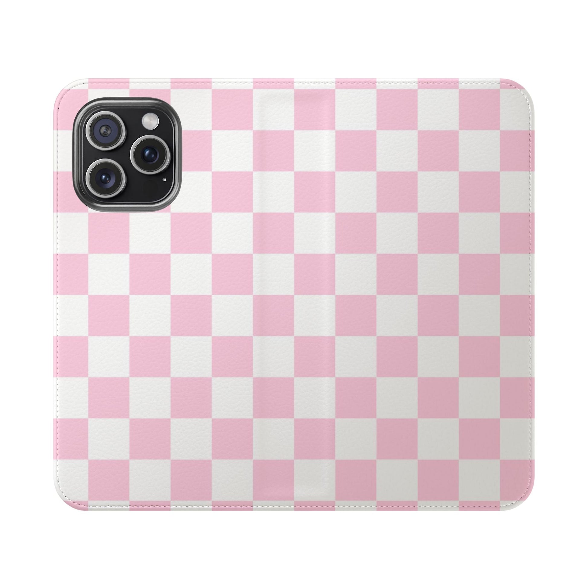 JAKKOUTTHEBXX Pink and White Checkered Faux Leather Flip Cases 2025