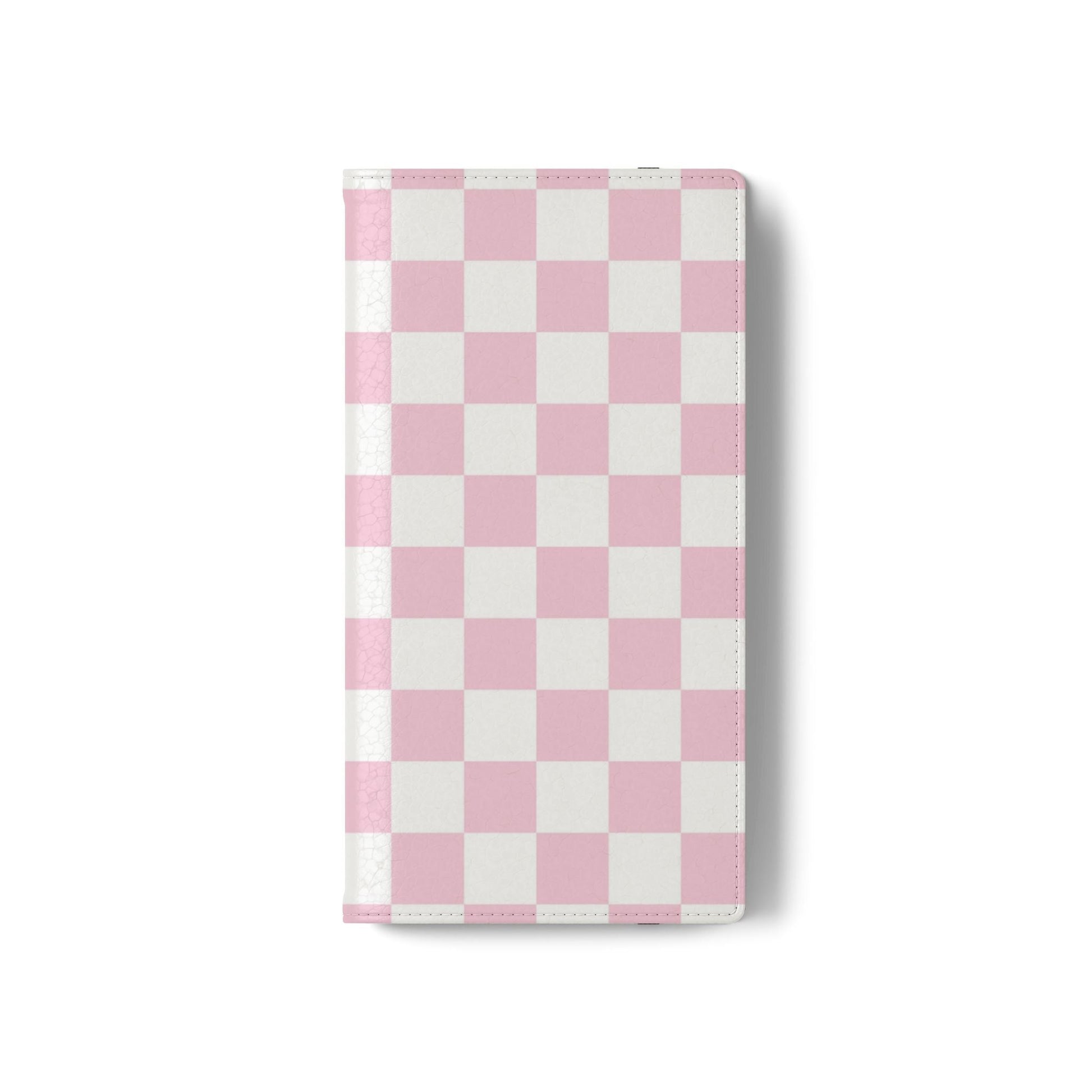JAKKOUTTHEBXX Pink and White Checkered Faux Leather Flip Cases 2025