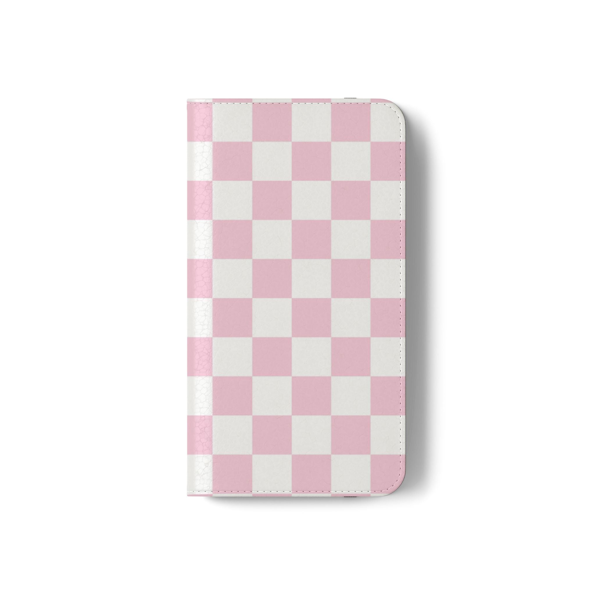 JAKKOUTTHEBXX Pink and White Checkered Faux Leather Flip Cases 2025