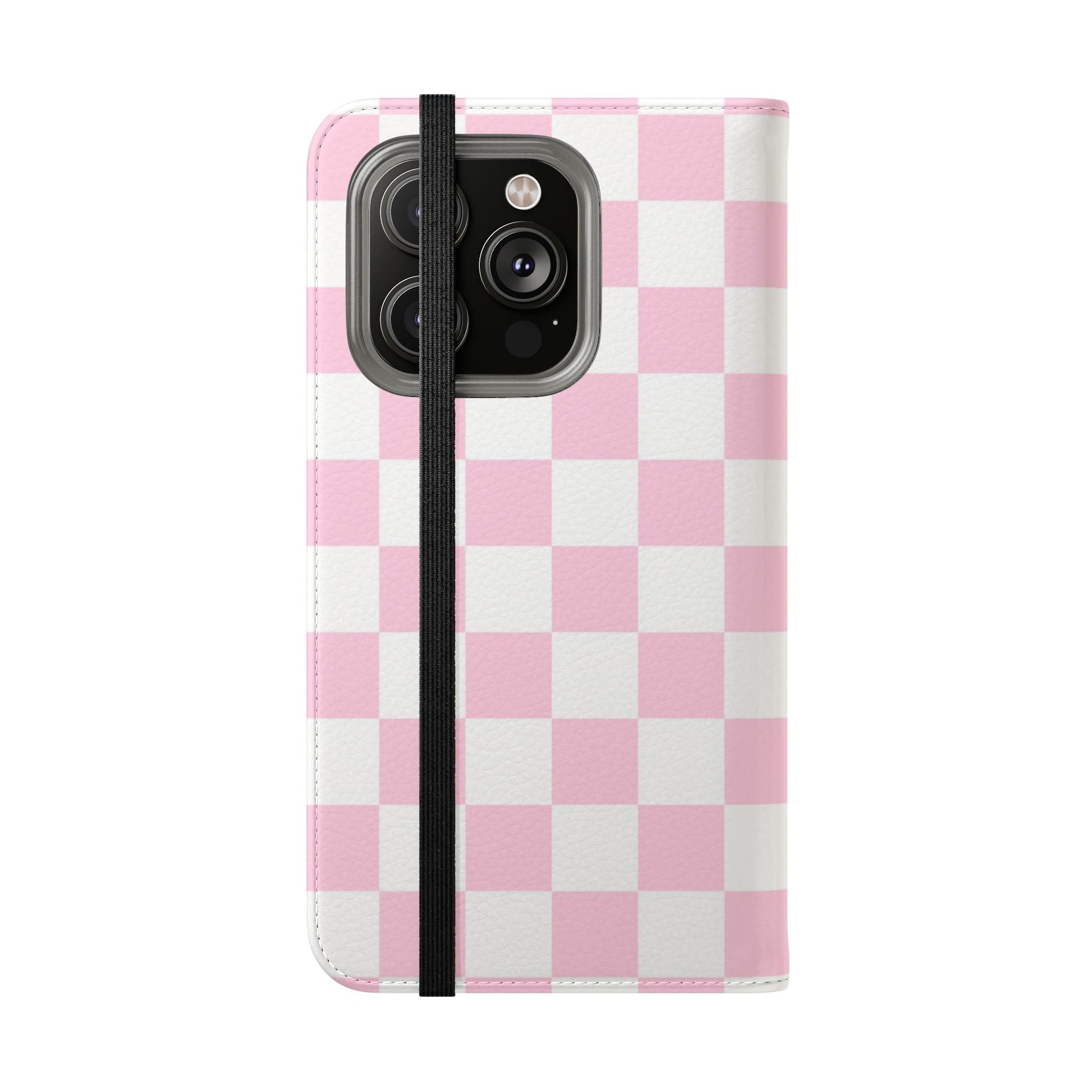 JAKKOUTTHEBXX Pink and White Checkered Faux Leather Flip Cases 2025