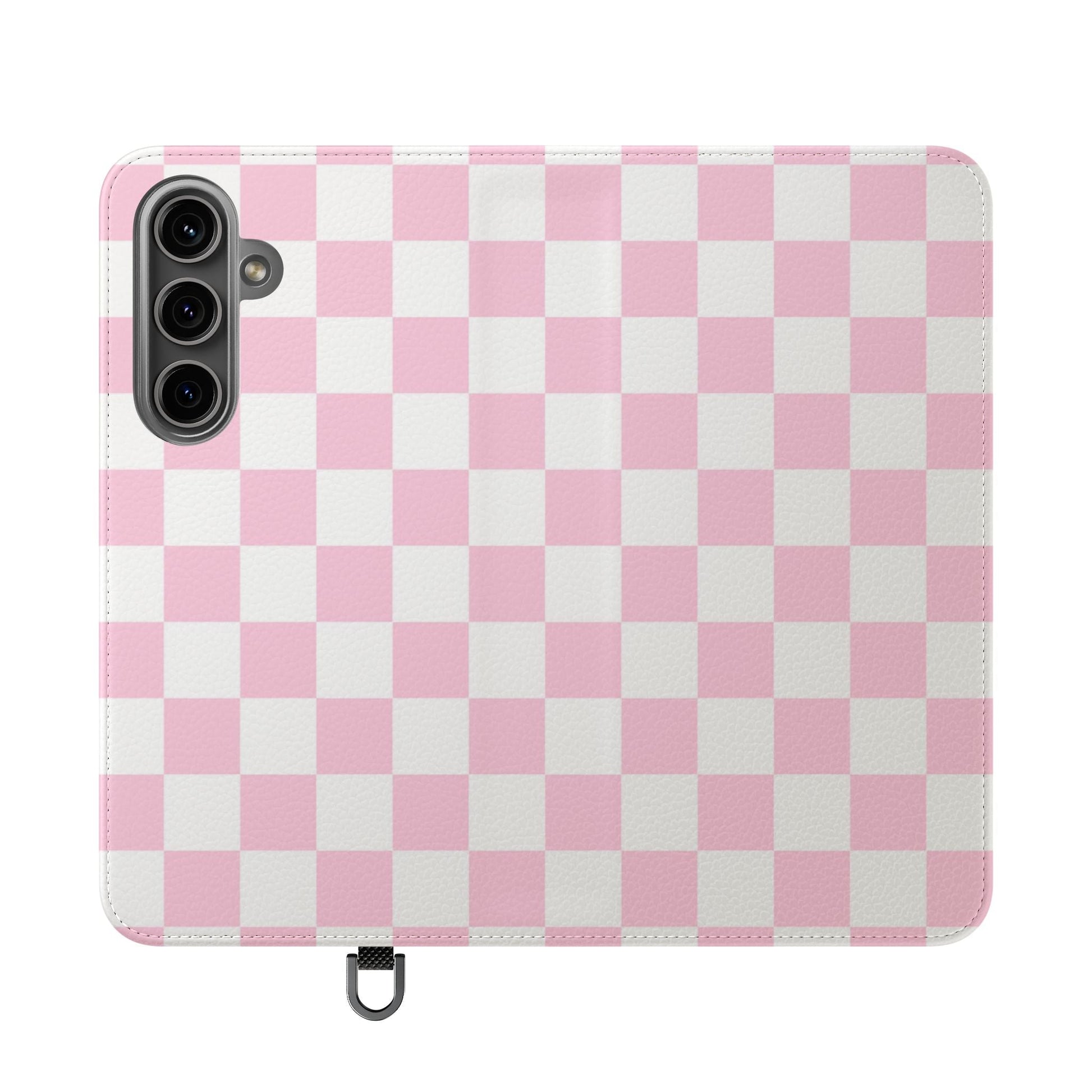 JAKKOUTTHEBXX Pink and White Checkered Faux Leather Flip Cases 2025