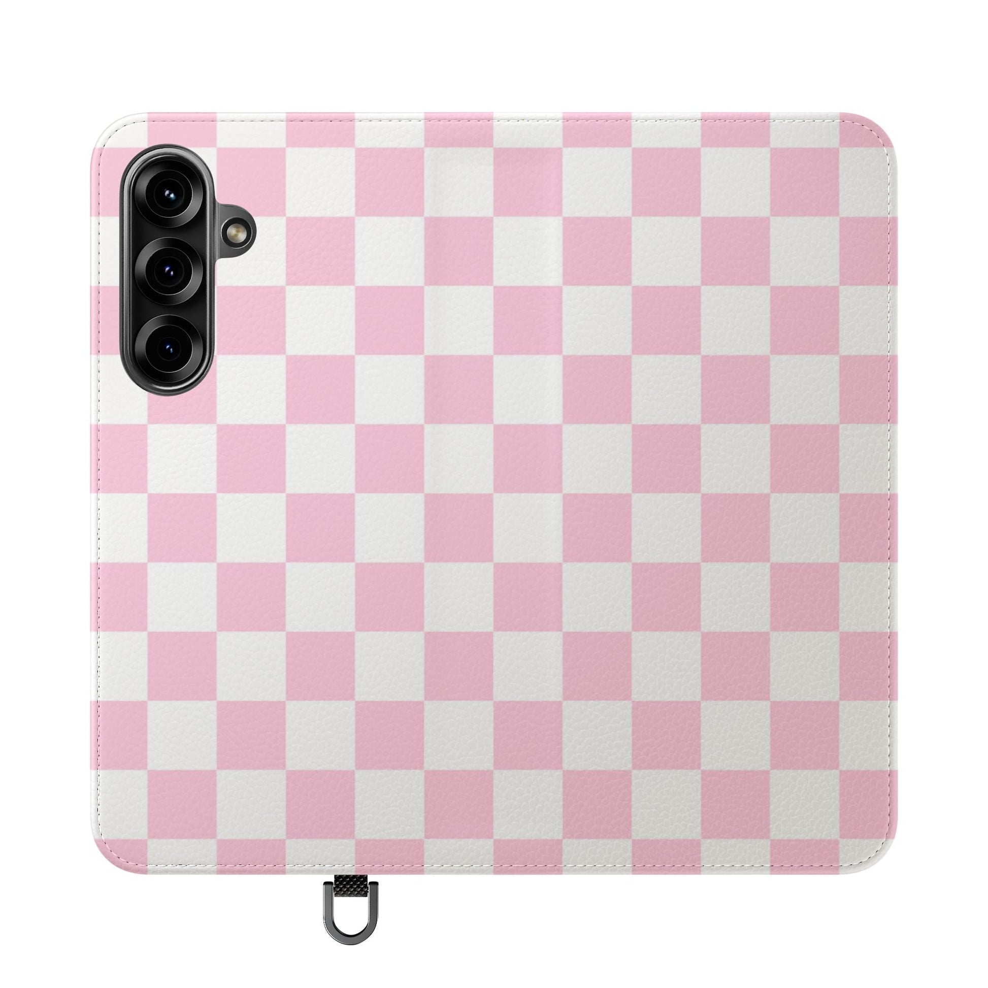 JAKKOUTTHEBXX Pink and White Checkered Faux Leather Flip Cases 2025