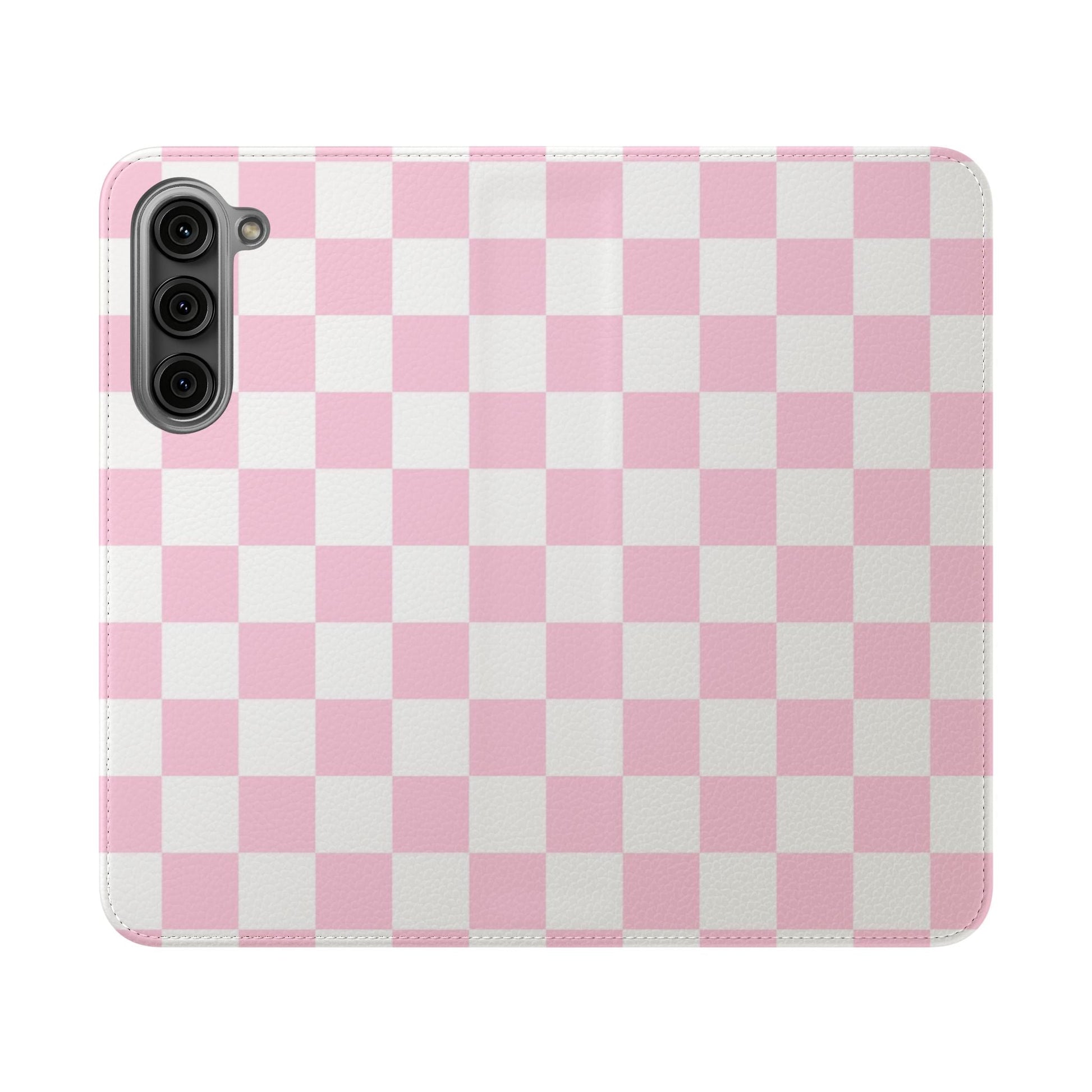 JAKKOUTTHEBXX Pink and White Checkered Faux Leather Flip Cases 2025
