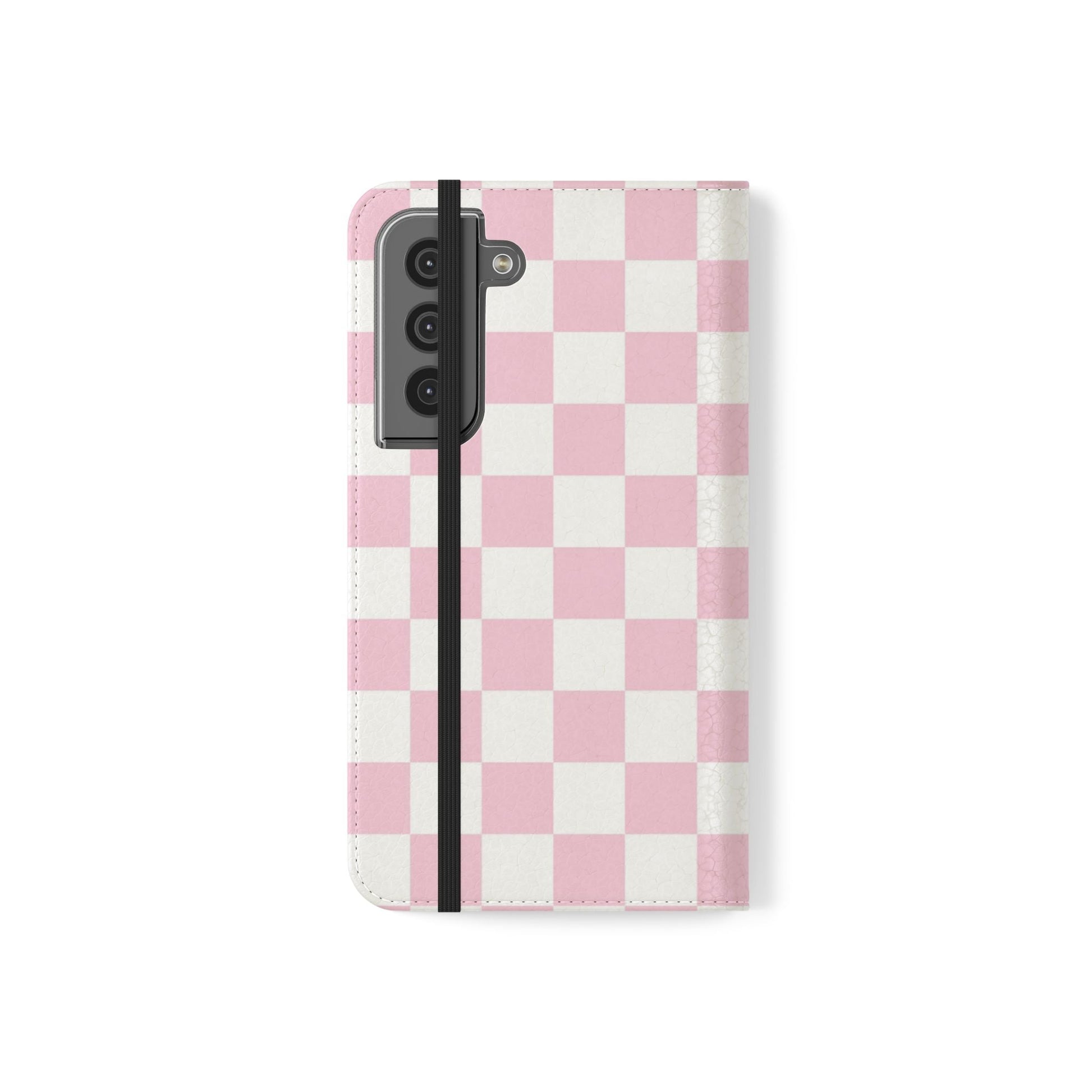 JAKKOUTTHEBXX Pink and White Checkered Faux Leather Flip Cases 2025