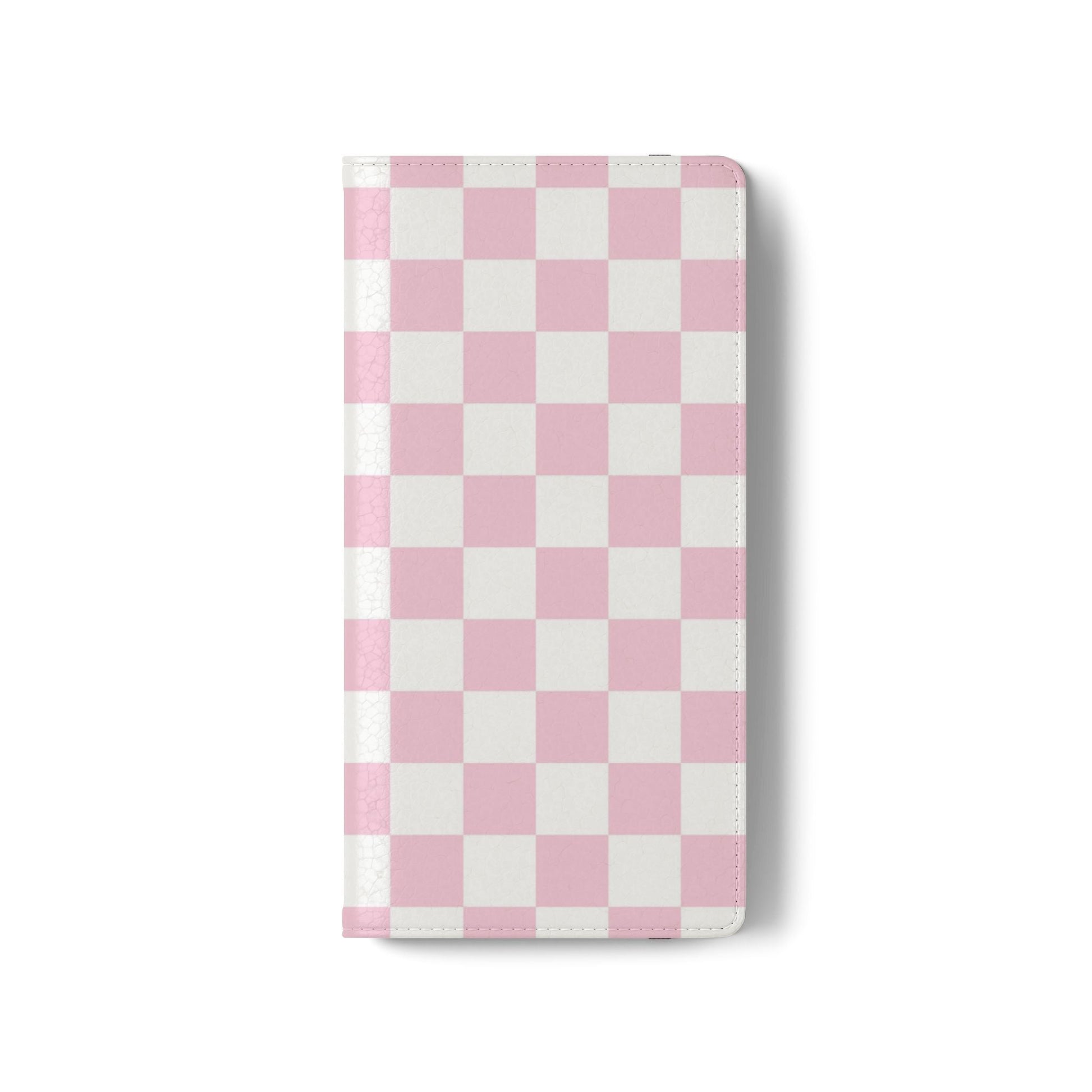 JAKKOUTTHEBXX Pink and White Checkered Faux Leather Flip Cases 2025