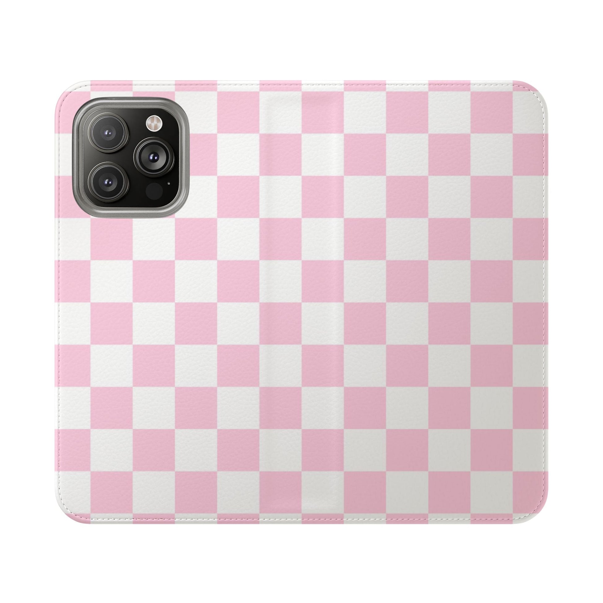 JAKKOUTTHEBXX Pink and White Checkered Faux Leather Flip Cases 2025