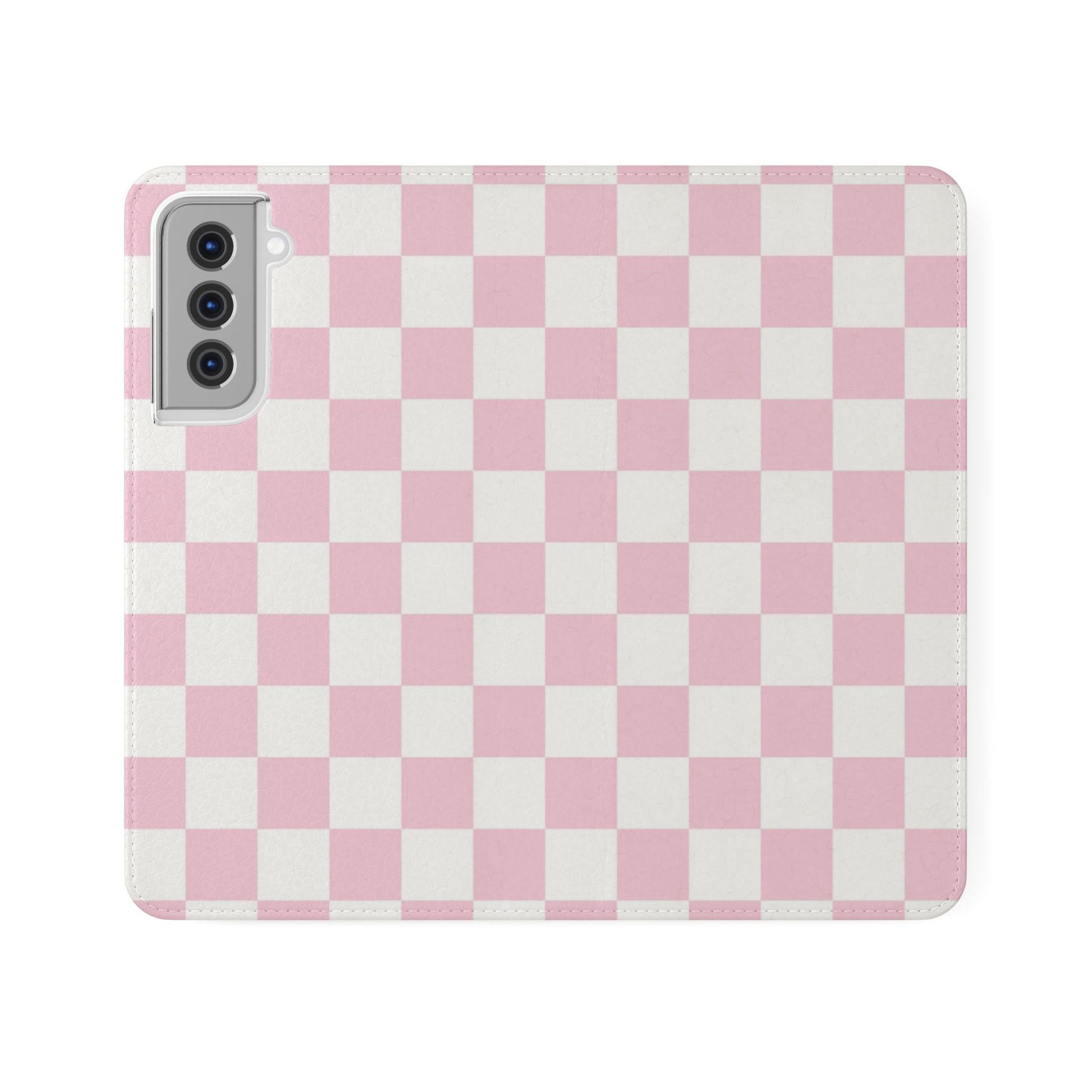 JAKKOUTTHEBXX Pink and White Checkered Faux Leather Flip Cases 2025