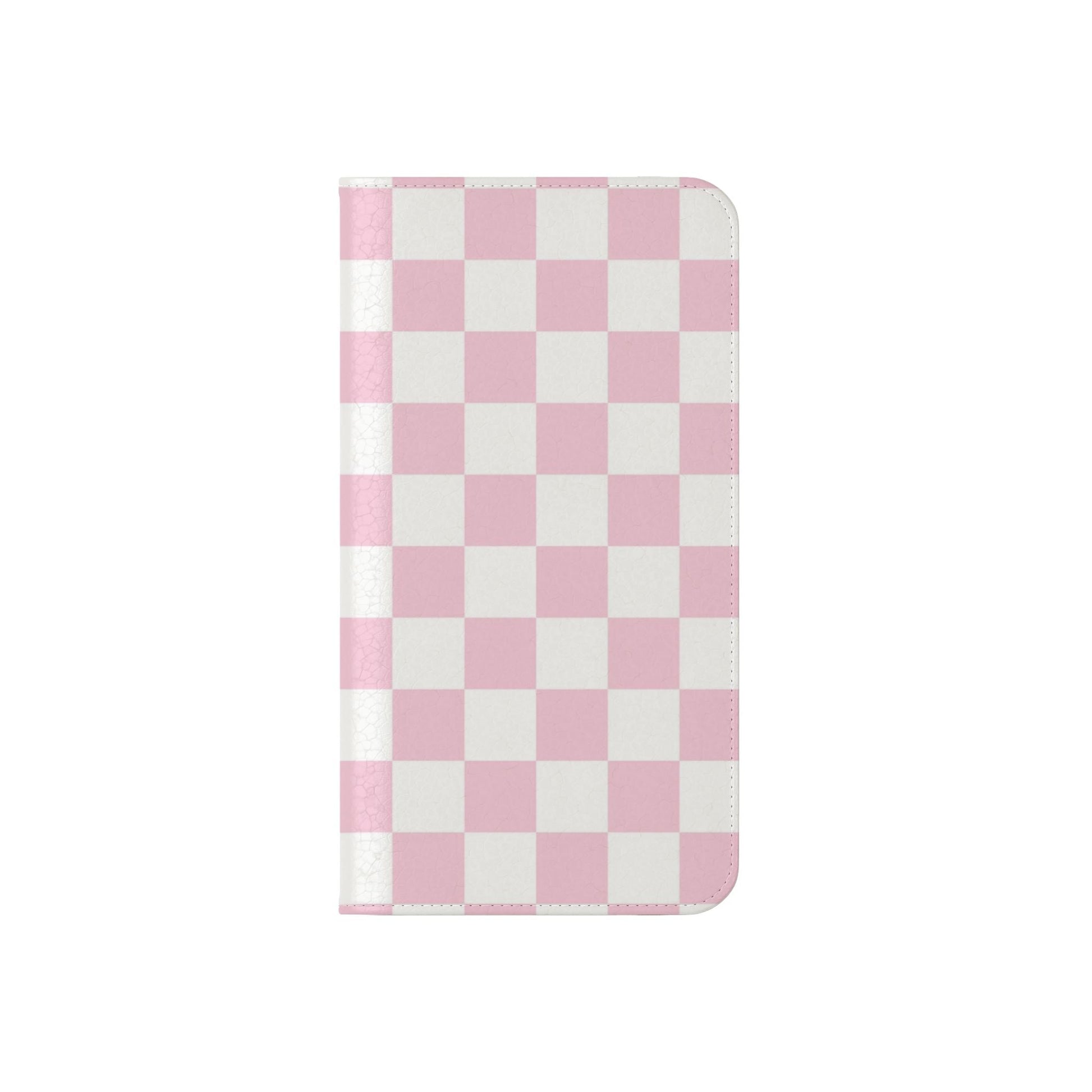 JAKKOUTTHEBXX Pink and White Checkered Faux Leather Flip Cases 2025