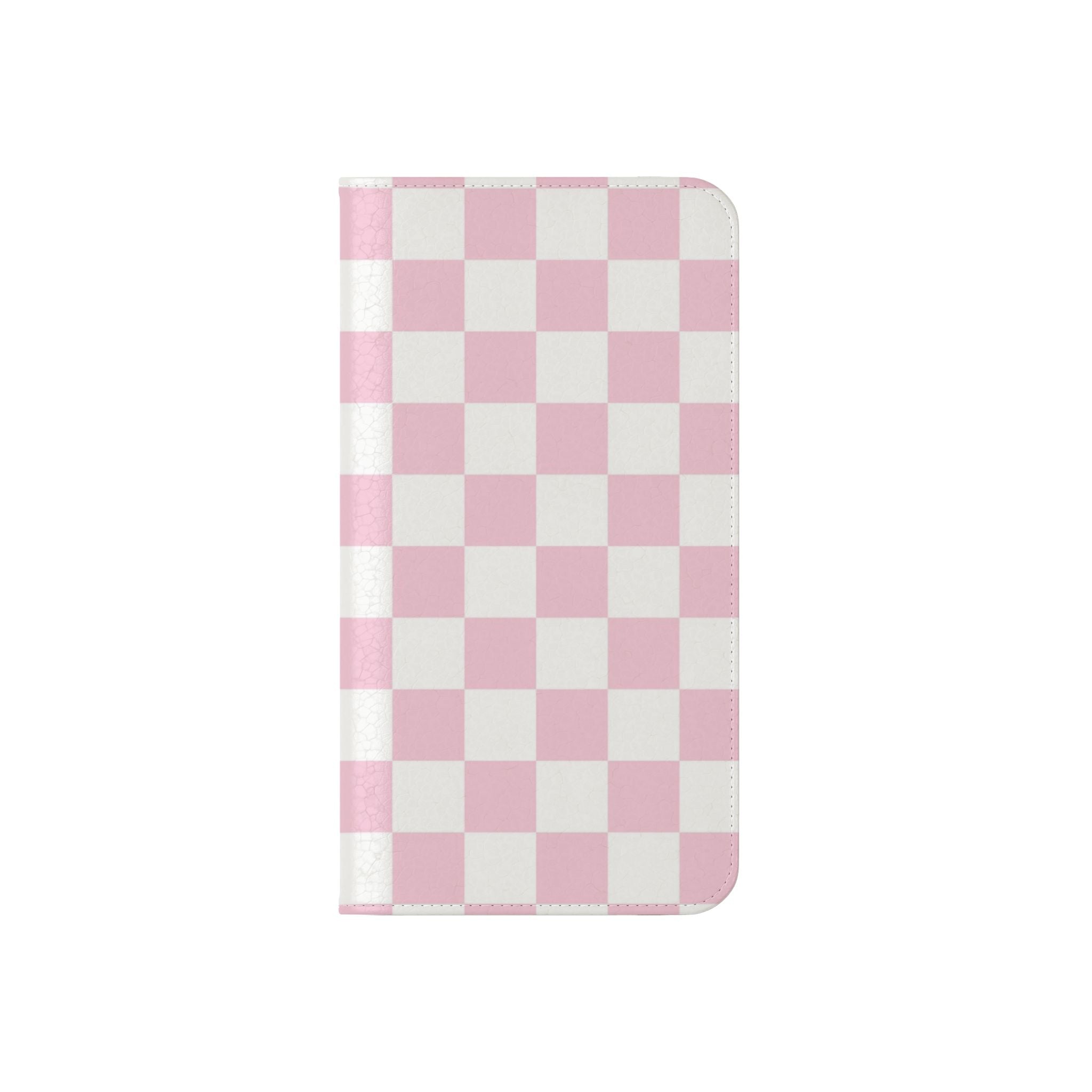 JAKKOUTTHEBXX Pink and White Checkered Faux Leather Flip Cases 2025