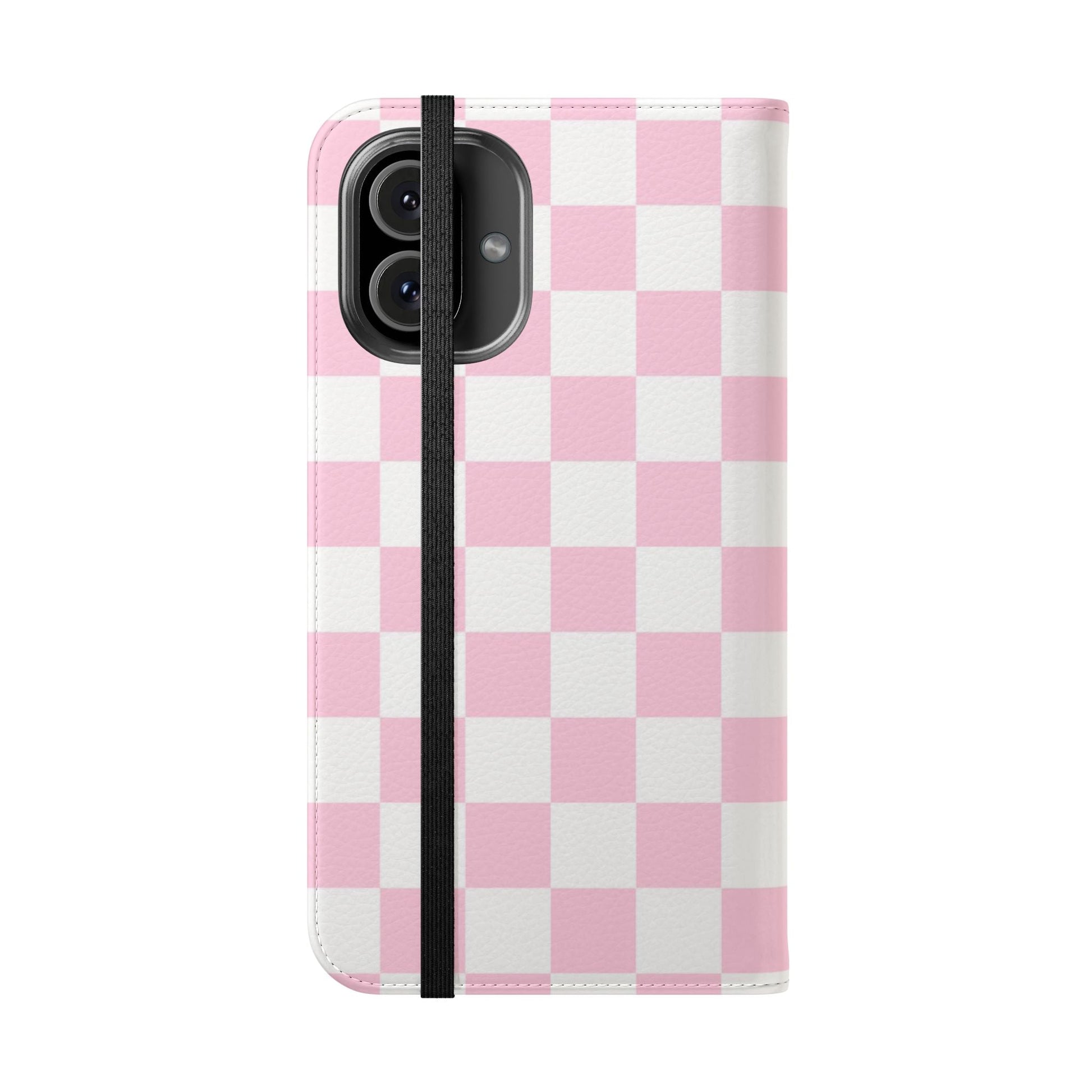 JAKKOUTTHEBXX Pink and White Checkered Faux Leather Flip Cases 2025