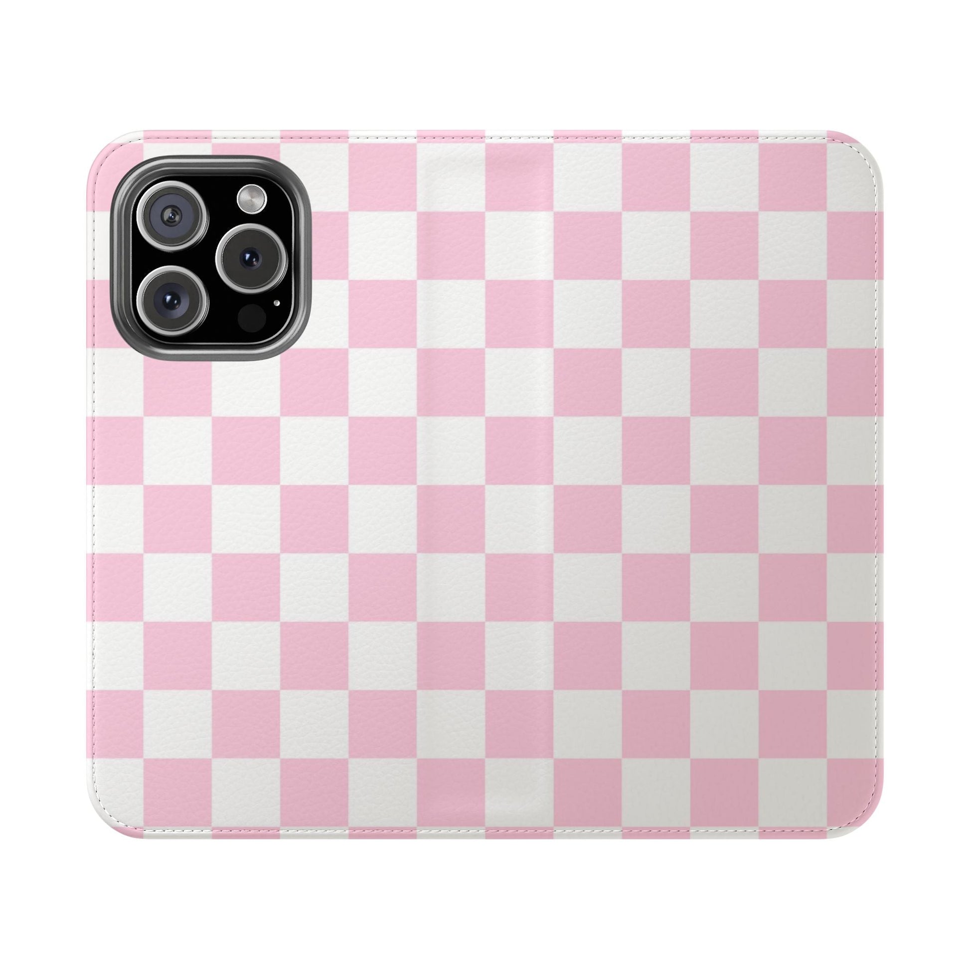 JAKKOUTTHEBXX Pink and White Checkered Faux Leather Flip Cases 2025