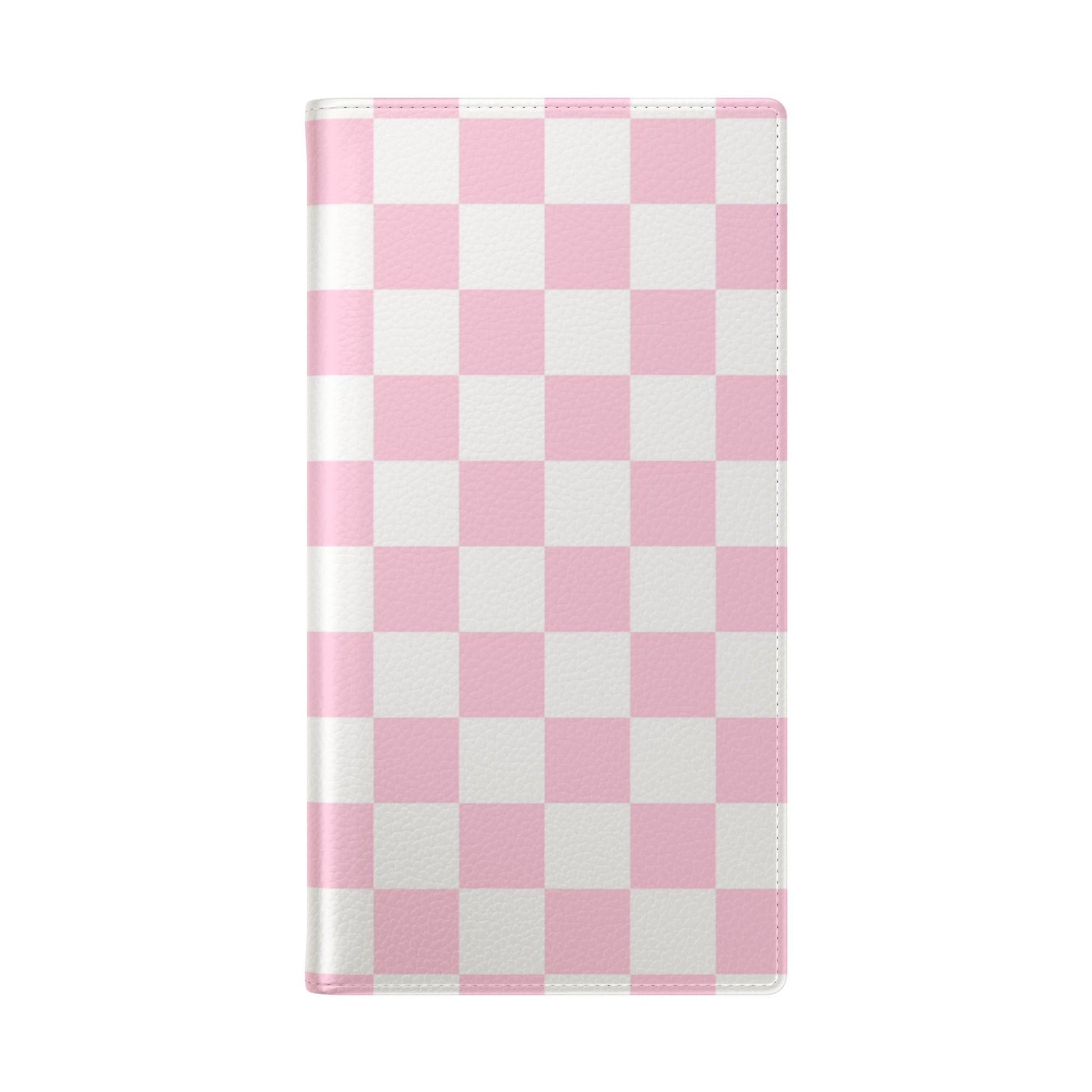 JAKKOUTTHEBXX Pink and White Checkered Faux Leather Flip Cases 2025