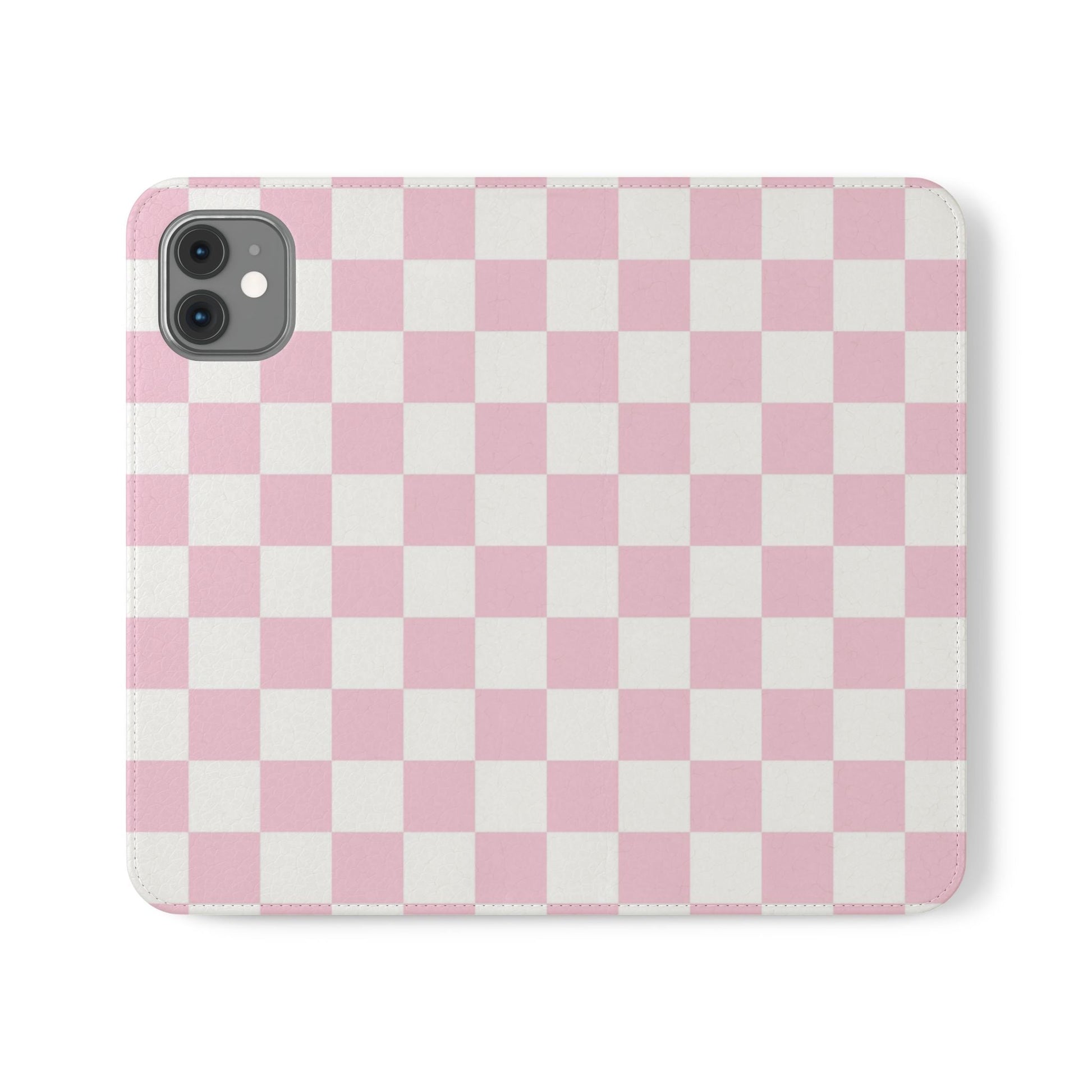 JAKKOUTTHEBXX Pink and White Checkered Faux Leather Flip Cases 2025