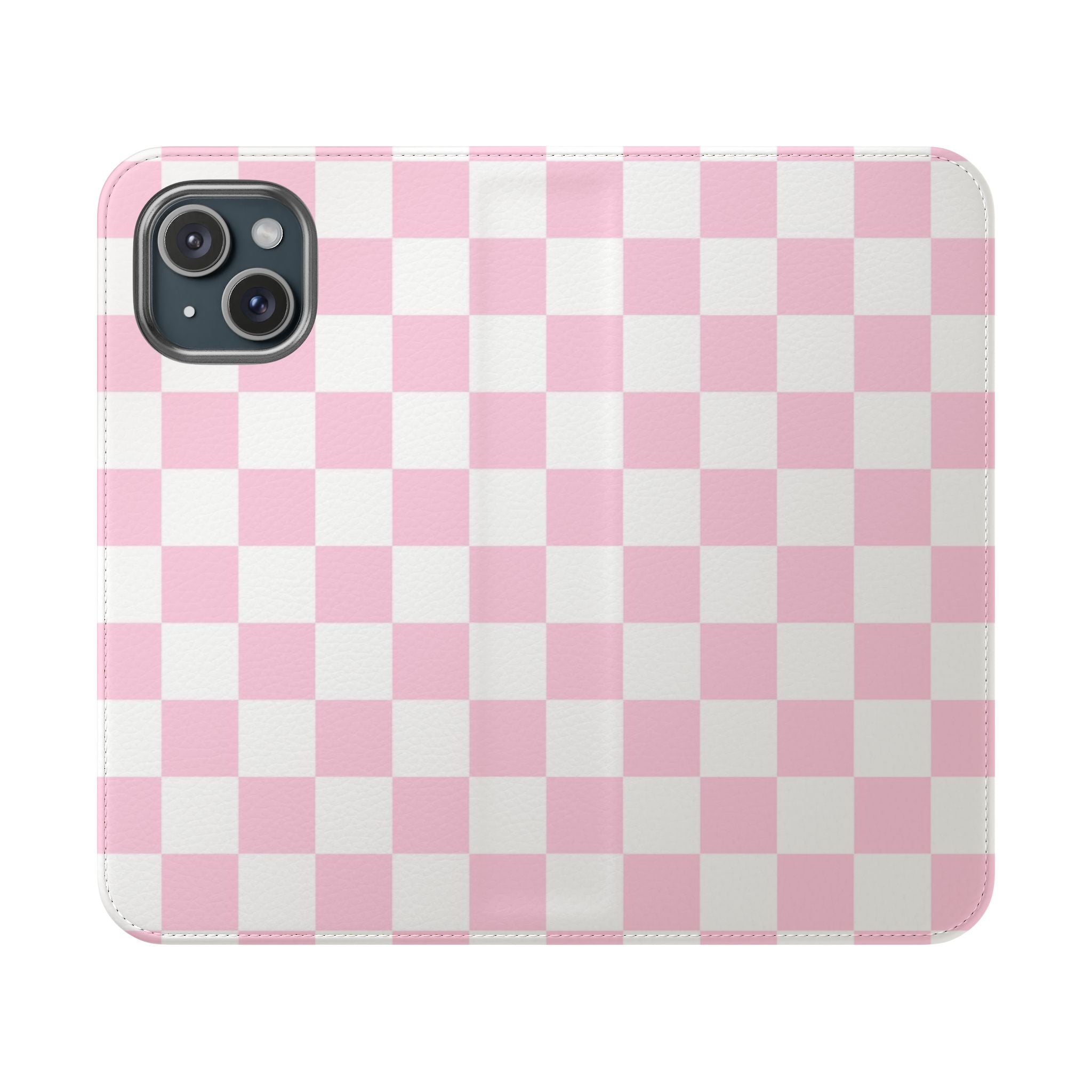JAKKOUTTHEBXX Pink and White Checkered Faux Leather Flip Cases 2025