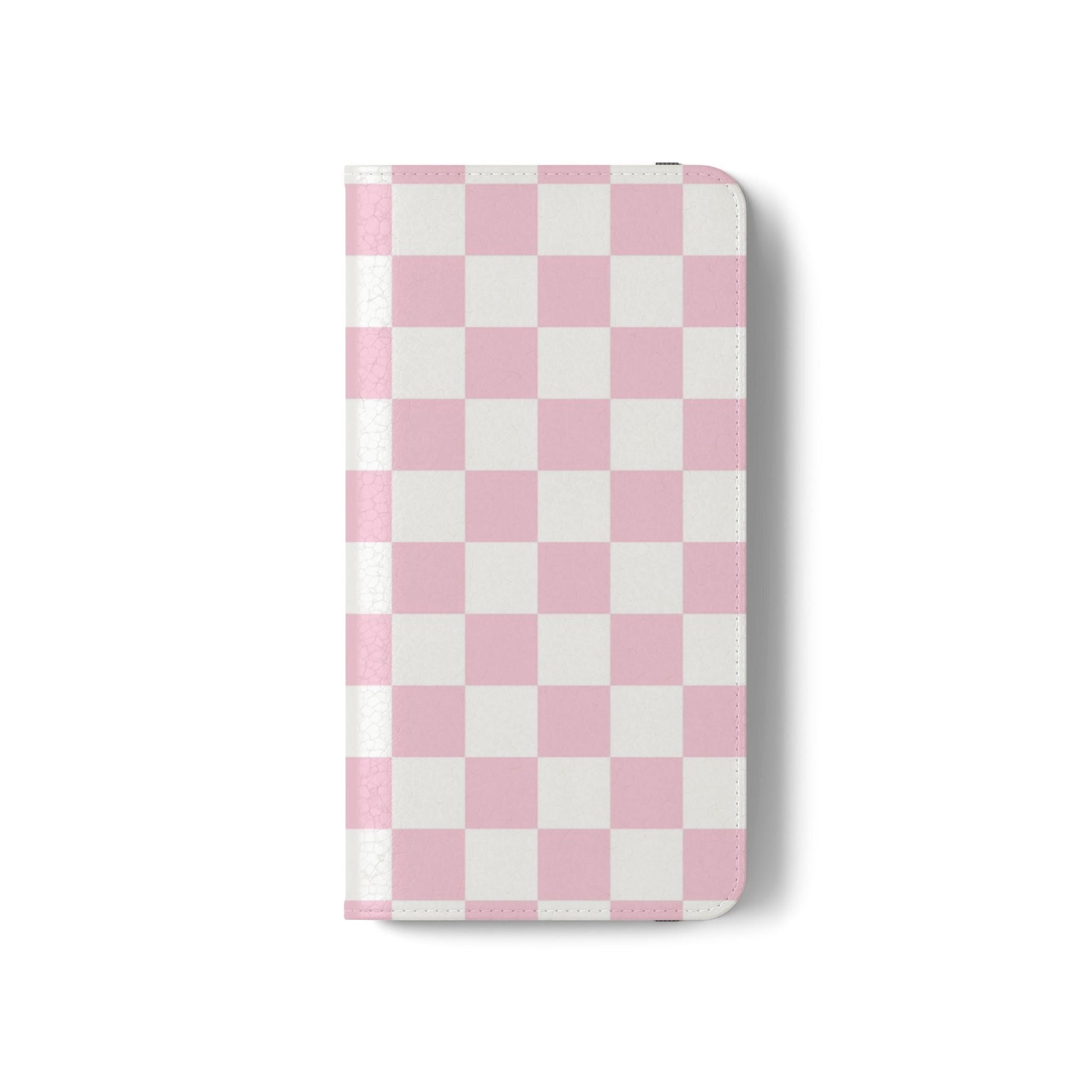 JAKKOUTTHEBXX Pink and White Checkered Faux Leather Flip Cases 2025