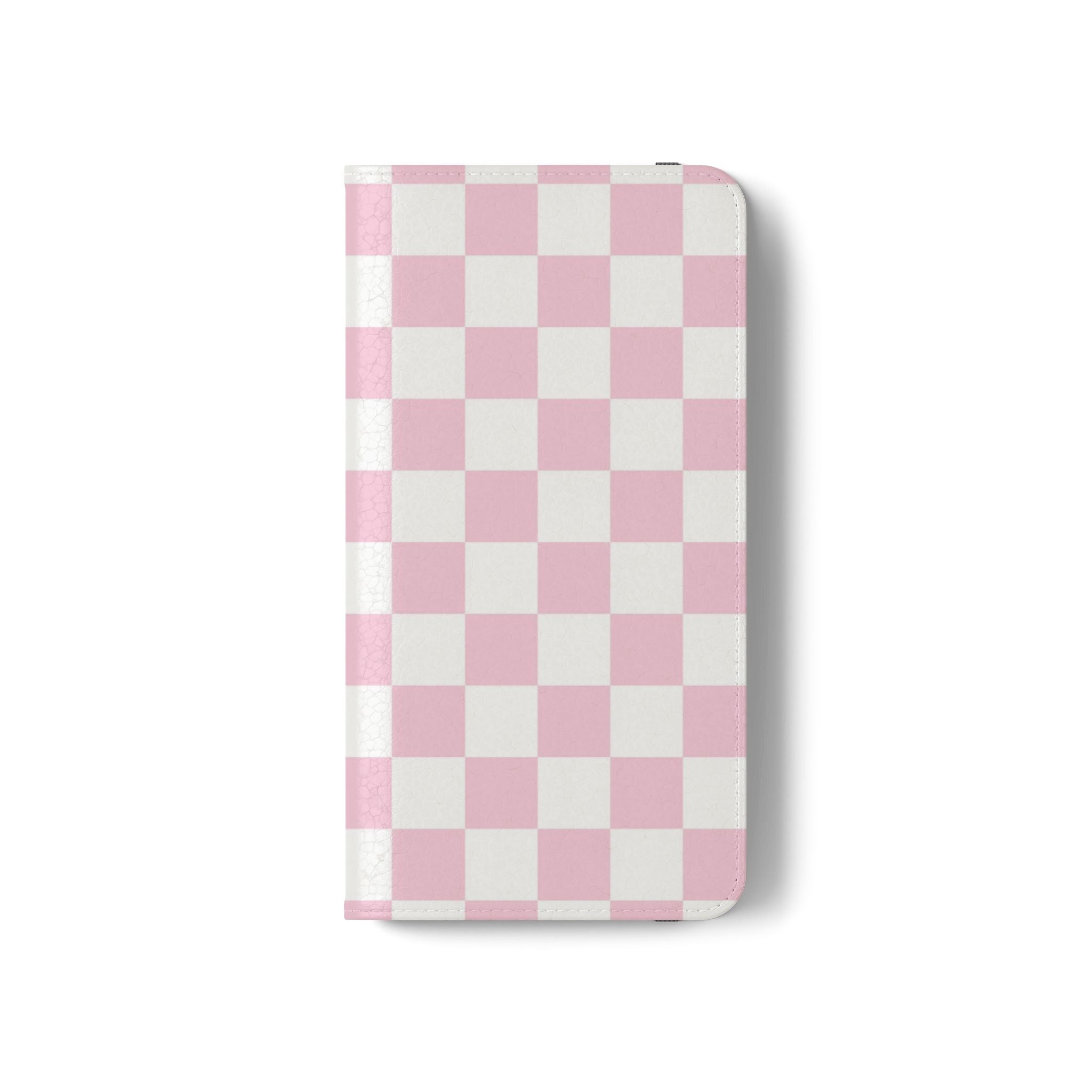 JAKKOUTTHEBXX Pink and White Checkered Faux Leather Flip Cases 2025