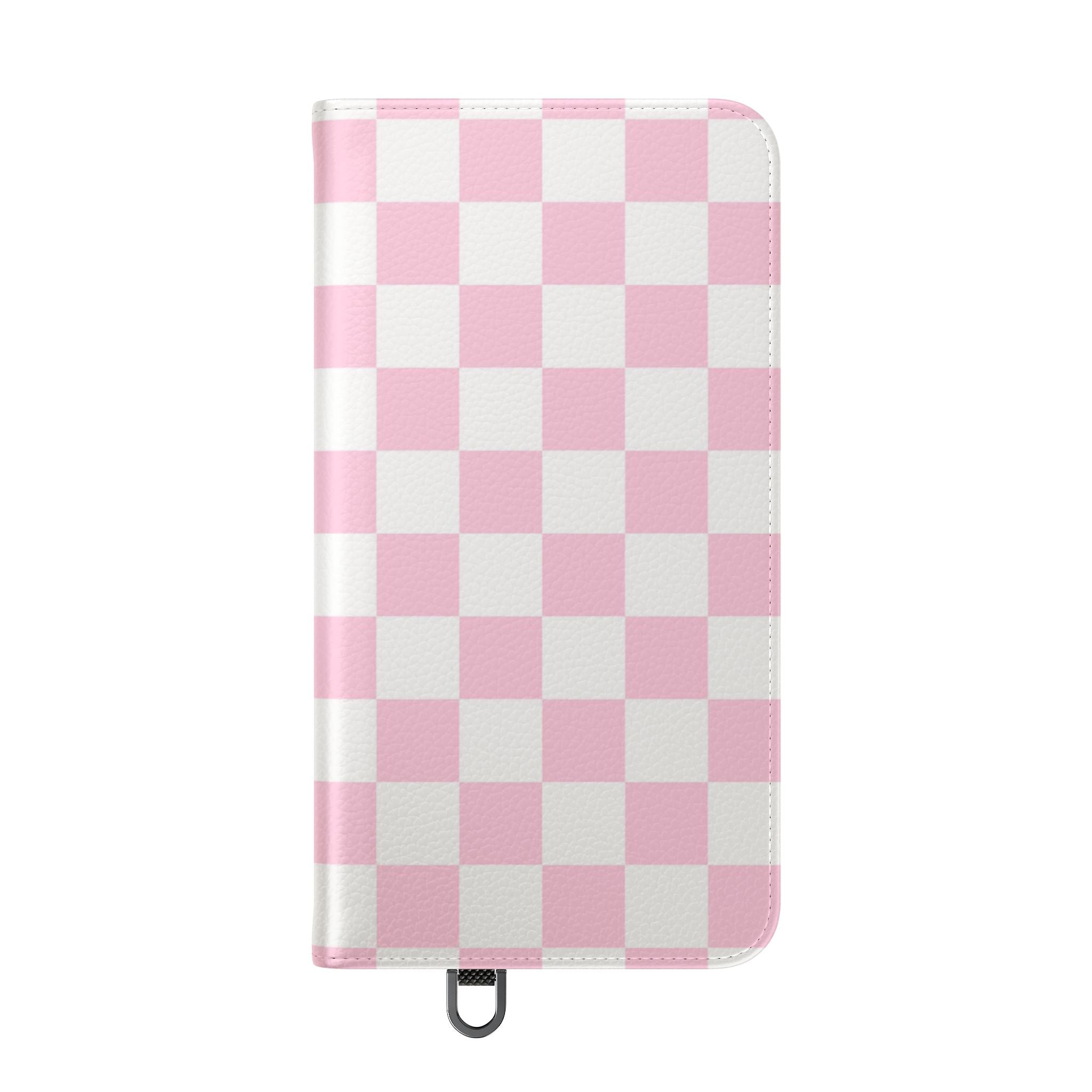 JAKKOUTTHEBXX Pink and White Checkered Faux Leather Flip Cases 2025