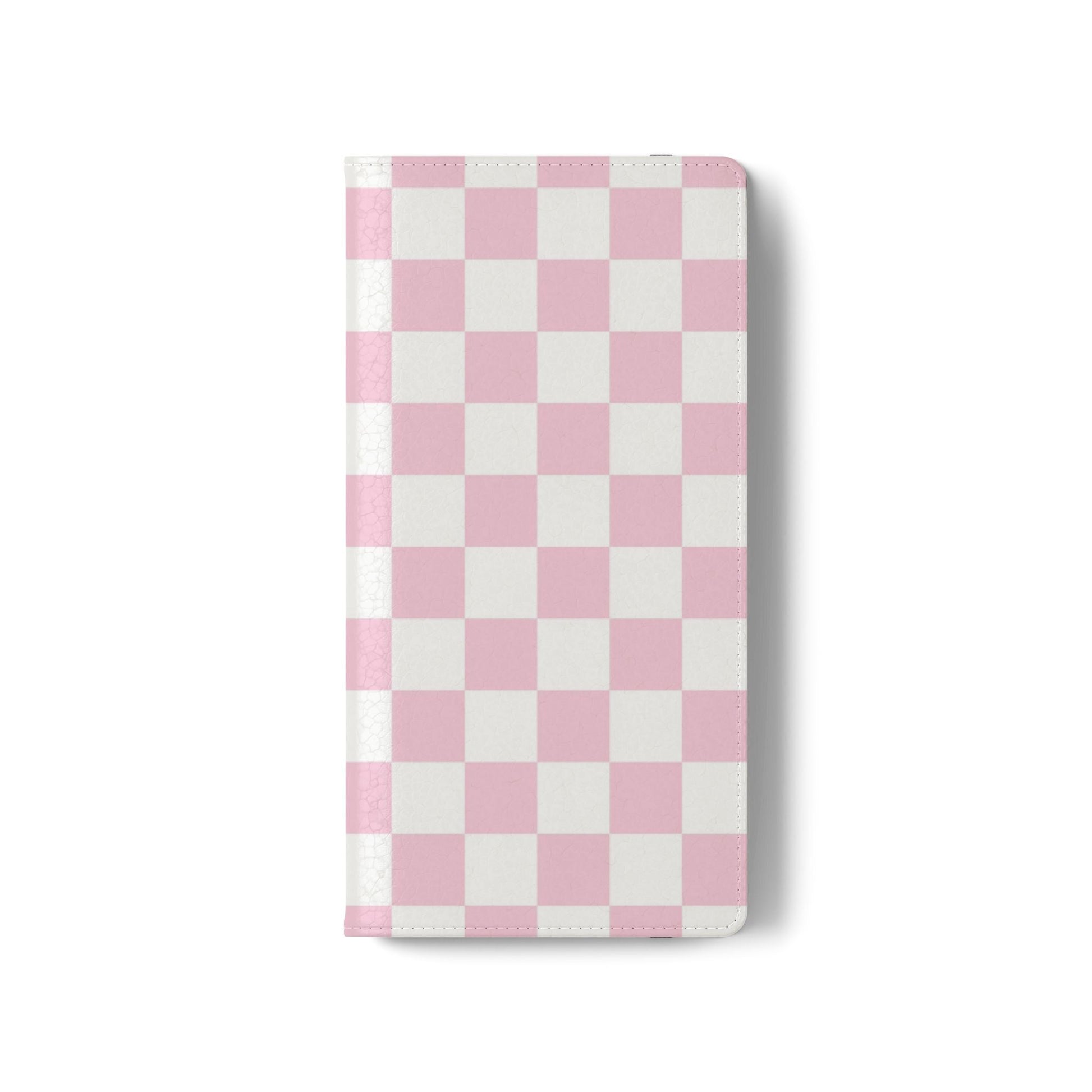 JAKKOUTTHEBXX Pink and White Checkered Faux Leather Flip Cases 2025