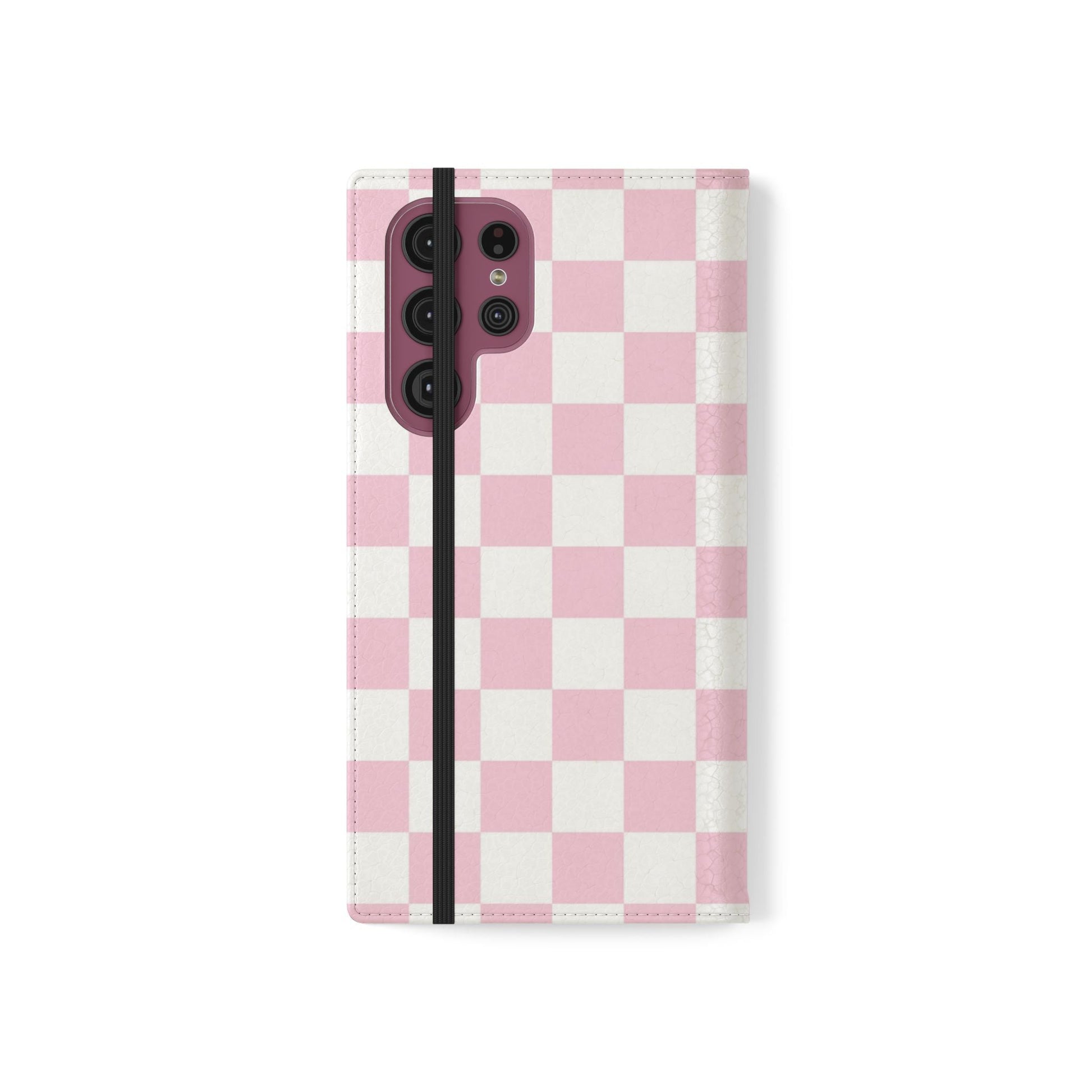 JAKKOUTTHEBXX Pink and White Checkered Faux Leather Flip Cases 2025