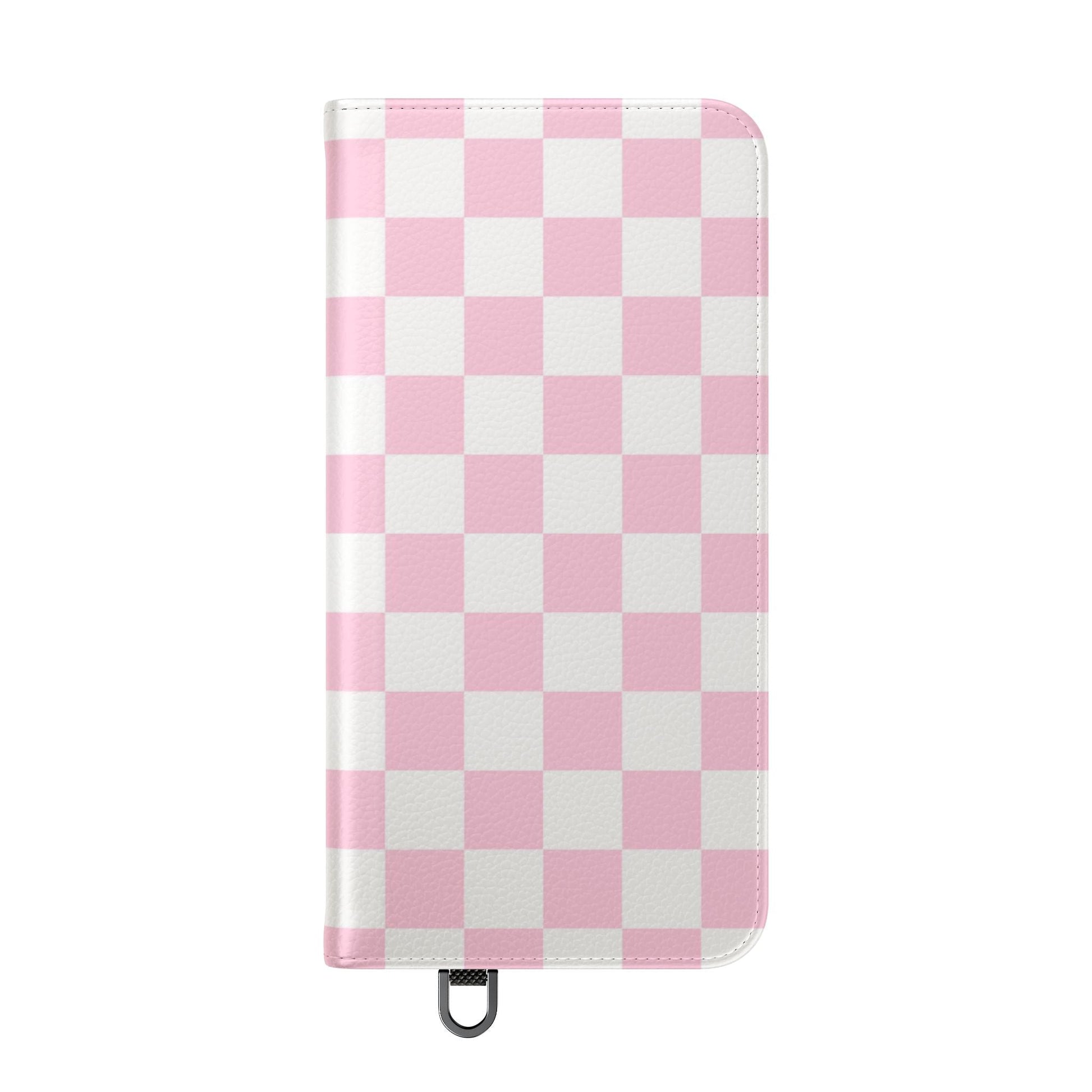 JAKKOUTTHEBXX Pink and White Checkered Faux Leather Flip Cases 2025