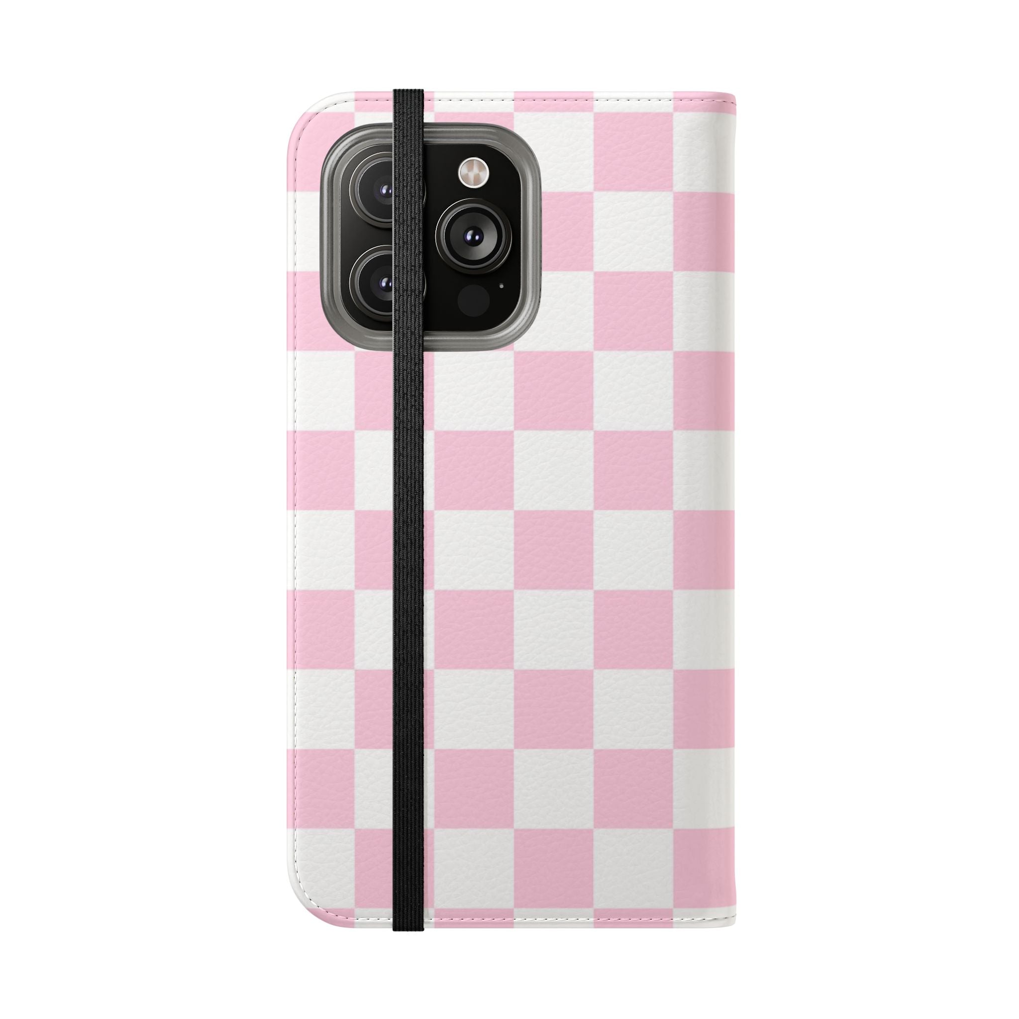 JAKKOUTTHEBXX Pink and White Checkered Faux Leather Flip Cases 2025