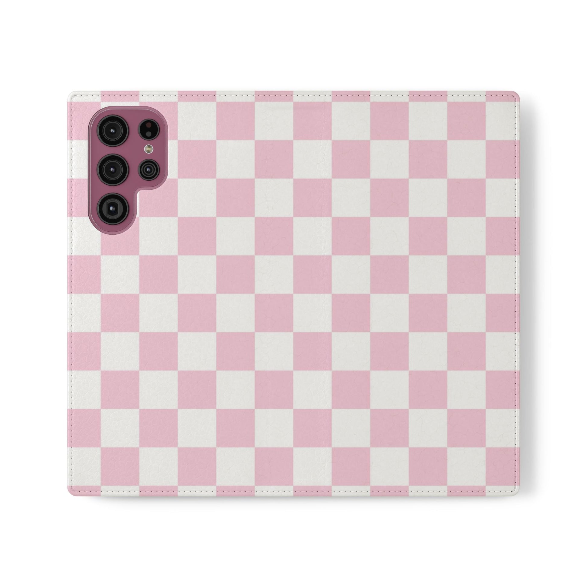 JAKKOUTTHEBXX Pink and White Checkered Faux Leather Flip Cases 2025