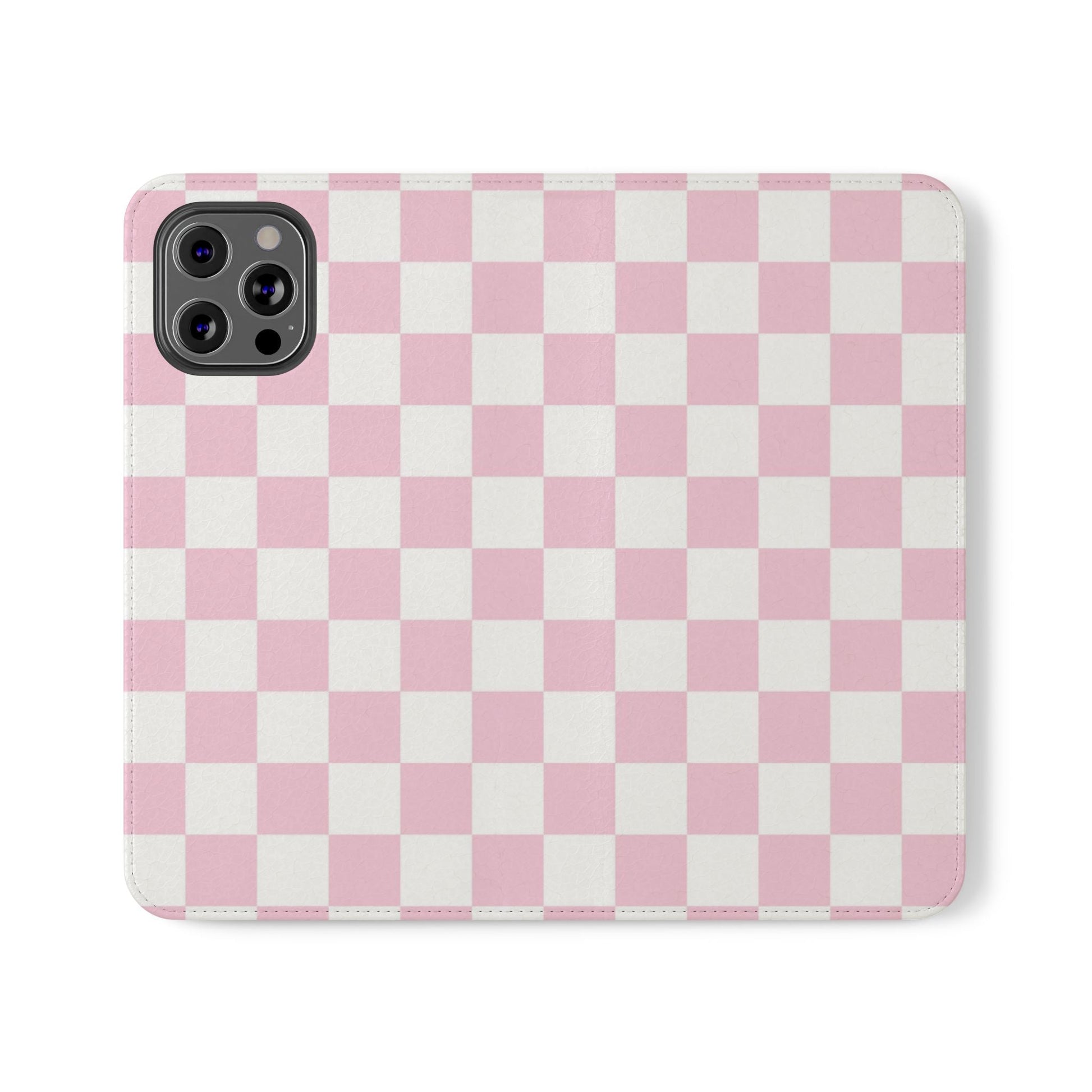 JAKKOUTTHEBXX Pink and White Checkered Faux Leather Flip Cases 2025