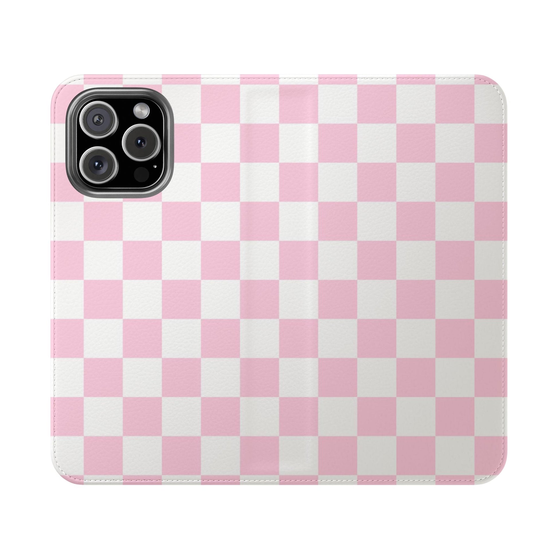 JAKKOUTTHEBXX Pink and White Checkered Faux Leather Flip Cases 2025