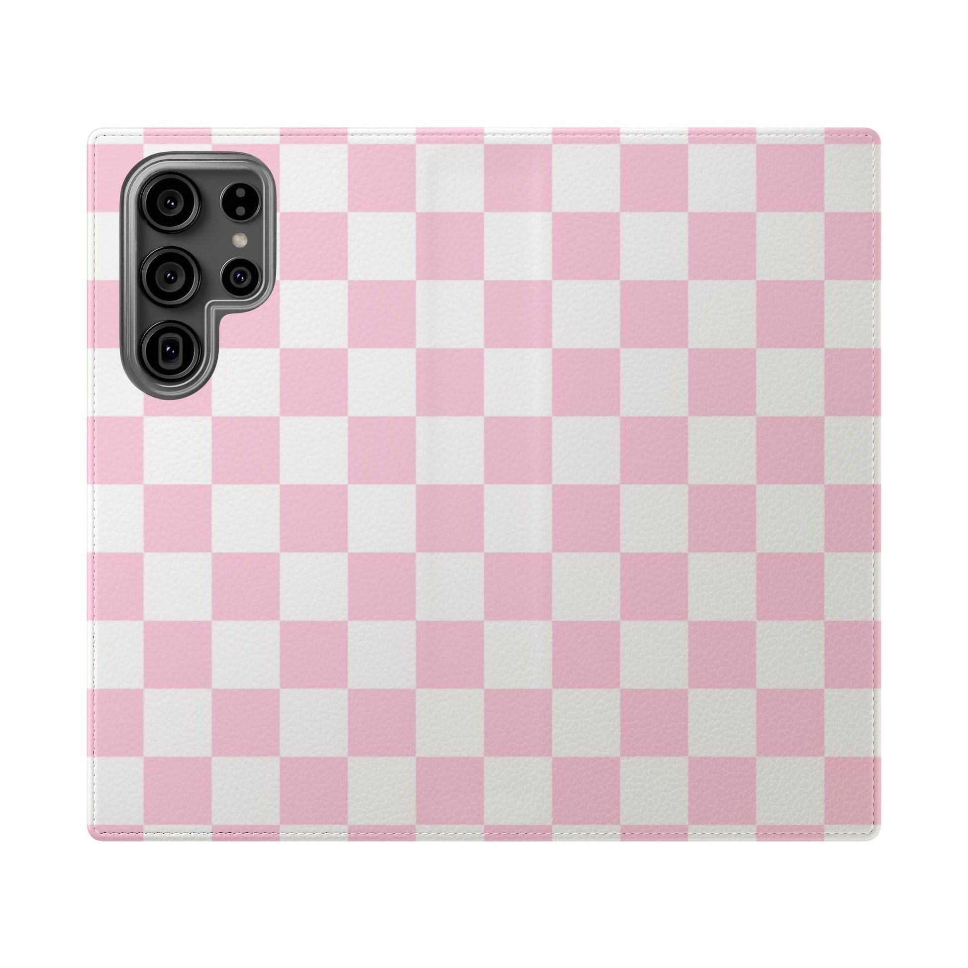 JAKKOUTTHEBXX Pink and White Checkered Faux Leather Flip Cases 2025