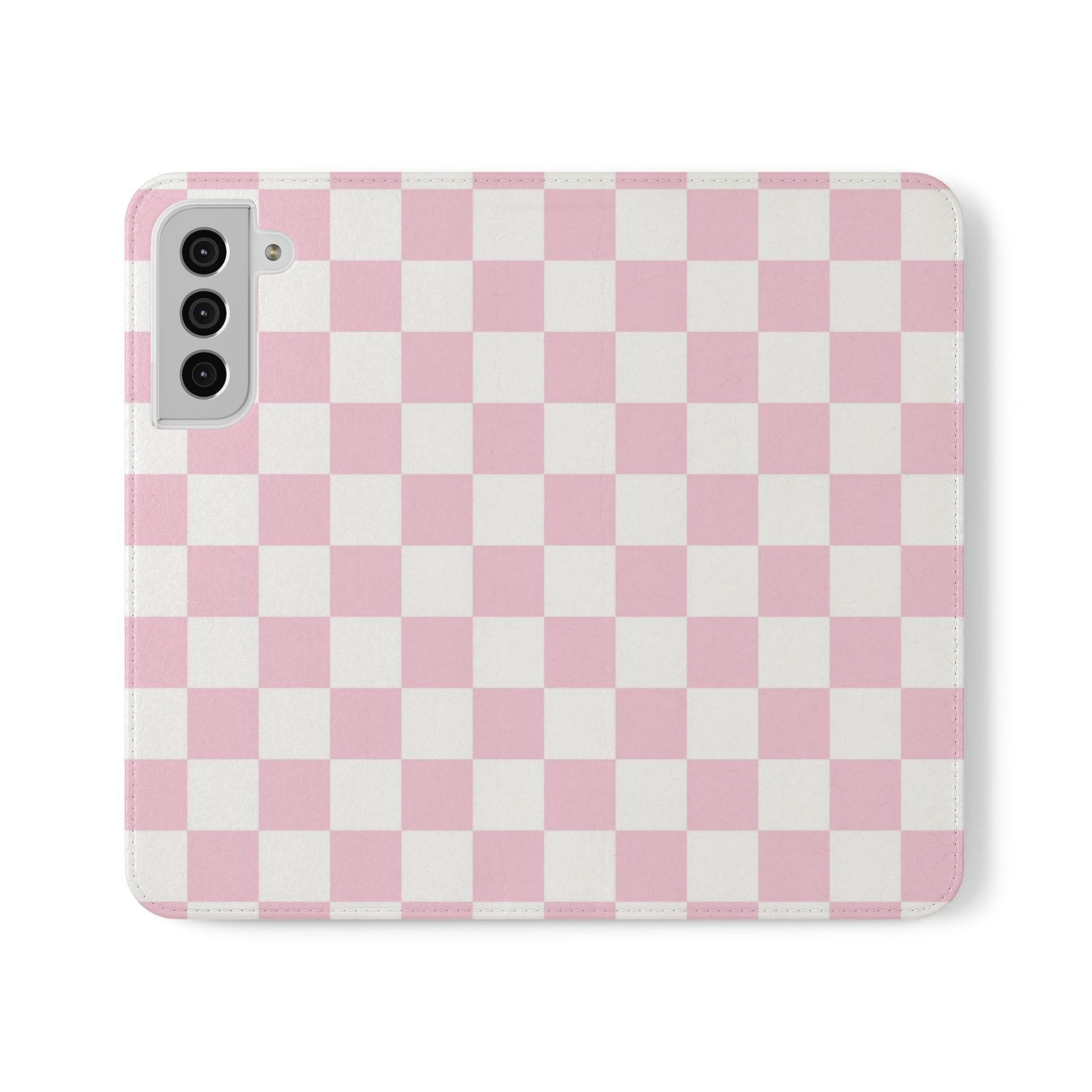 JAKKOUTTHEBXX Pink and White Checkered Faux Leather Flip Cases 2025