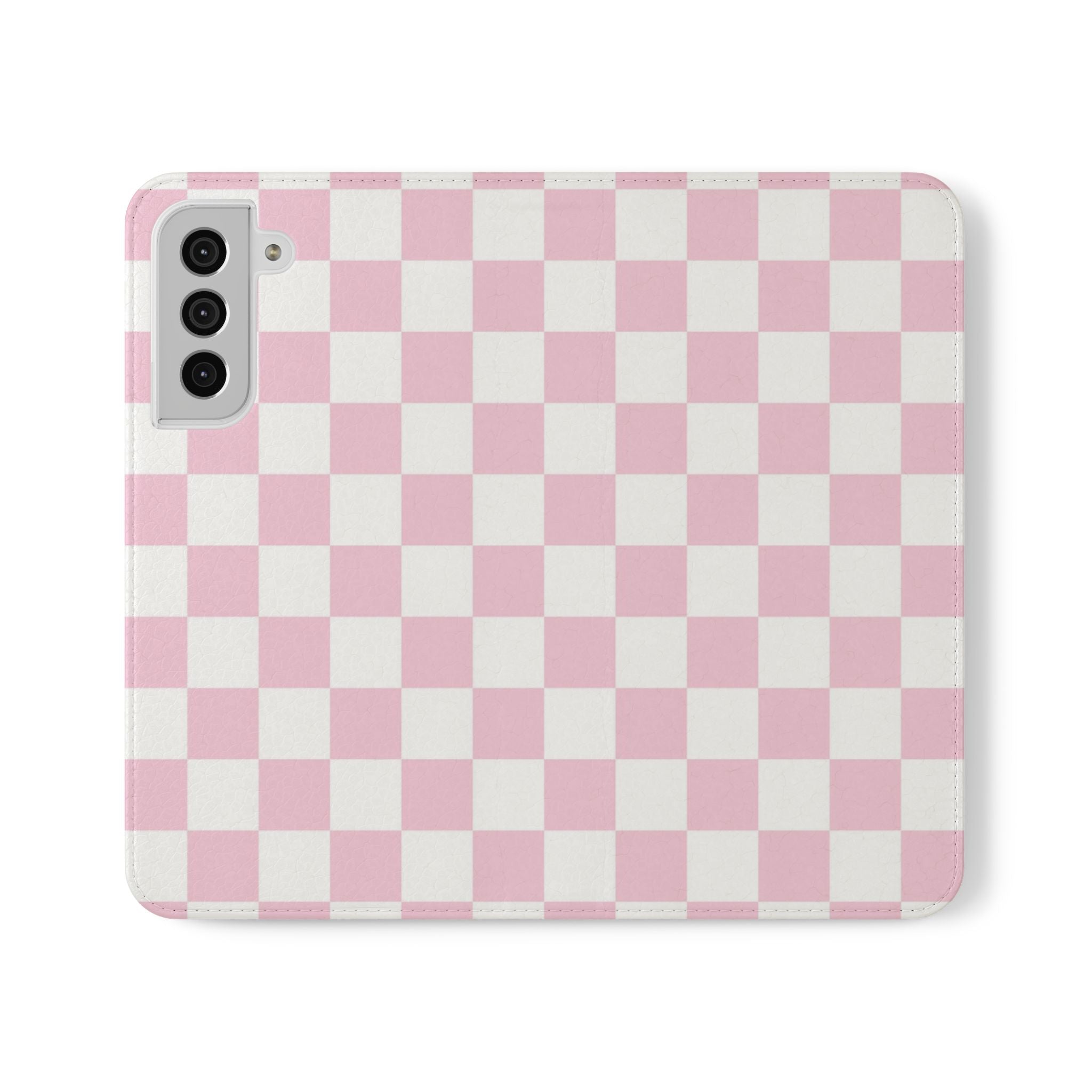 JAKKOUTTHEBXX Pink and White Checkered Faux Leather Flip Cases 2025