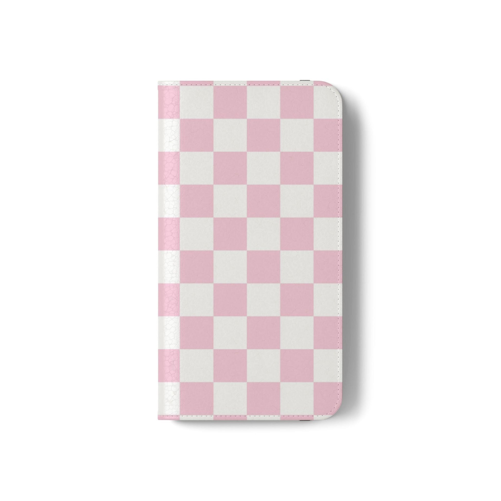 JAKKOUTTHEBXX Pink and White Checkered Faux Leather Flip Cases 2025